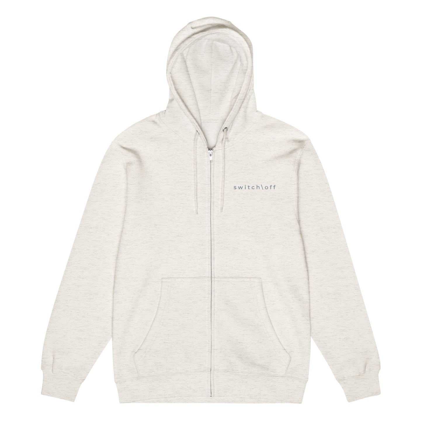 Warm fleece full zip hoodie in 8 oz hoodie in oatmeal with gray switch\off and logo embroidery - An Athlete Trains.