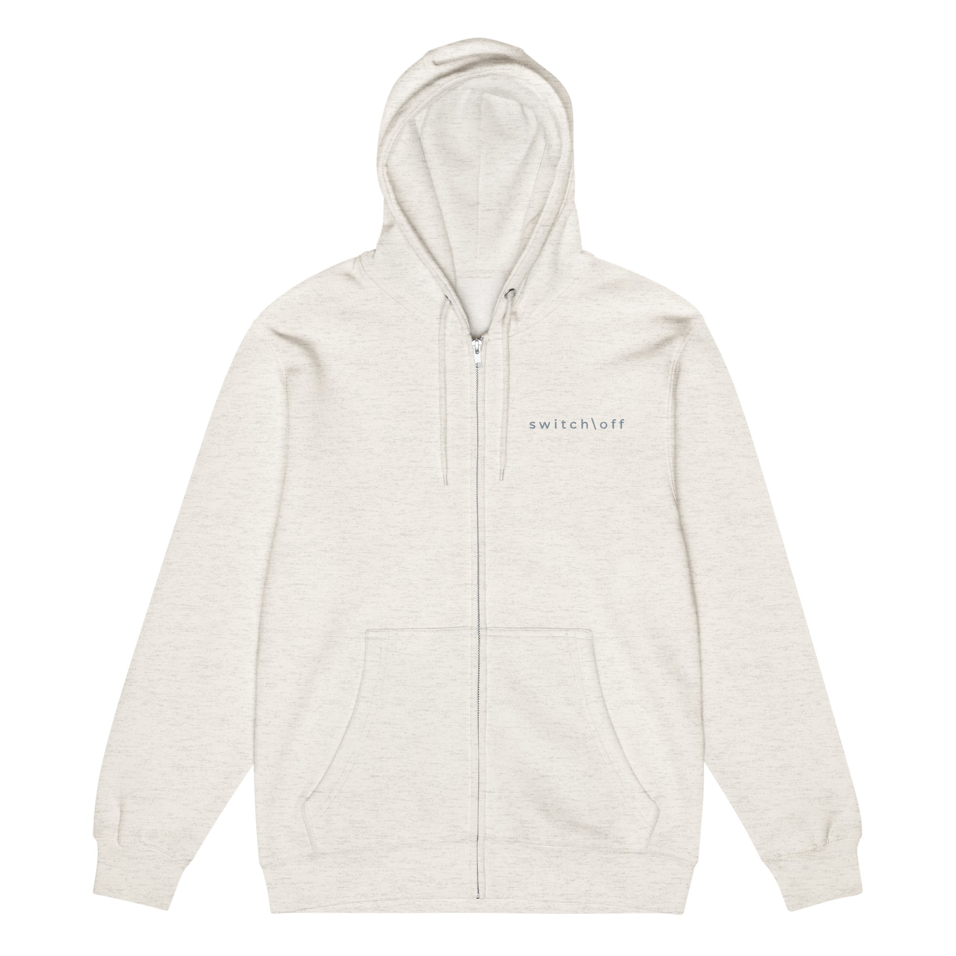 Warm fleece full zip hoodie in 8 oz hoodie in oatmeal with gray switch\off and logo embroidery - An Athlete Trains.