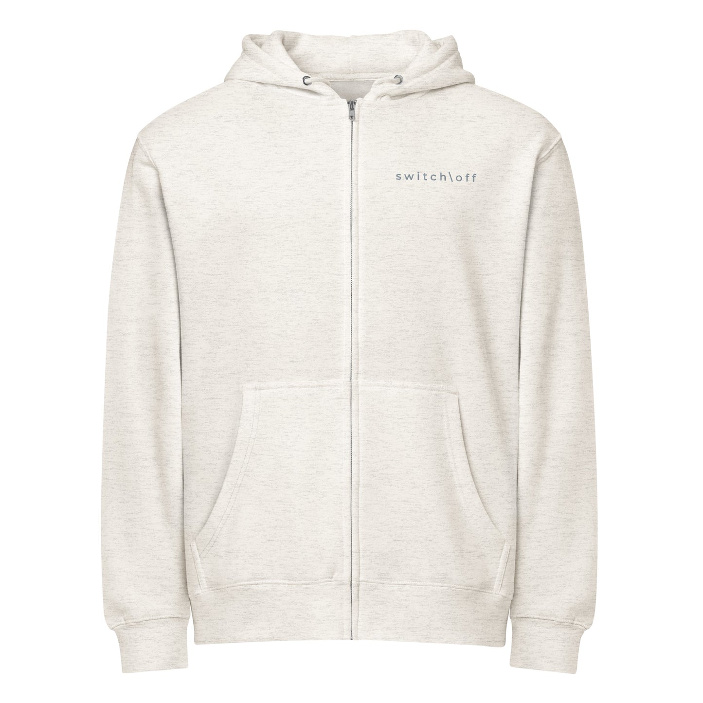 Warm fleece full zip hoodie in 8 oz hoodie in oatmeal with gray switch\off and logo embroidery - An Athlete Trains.