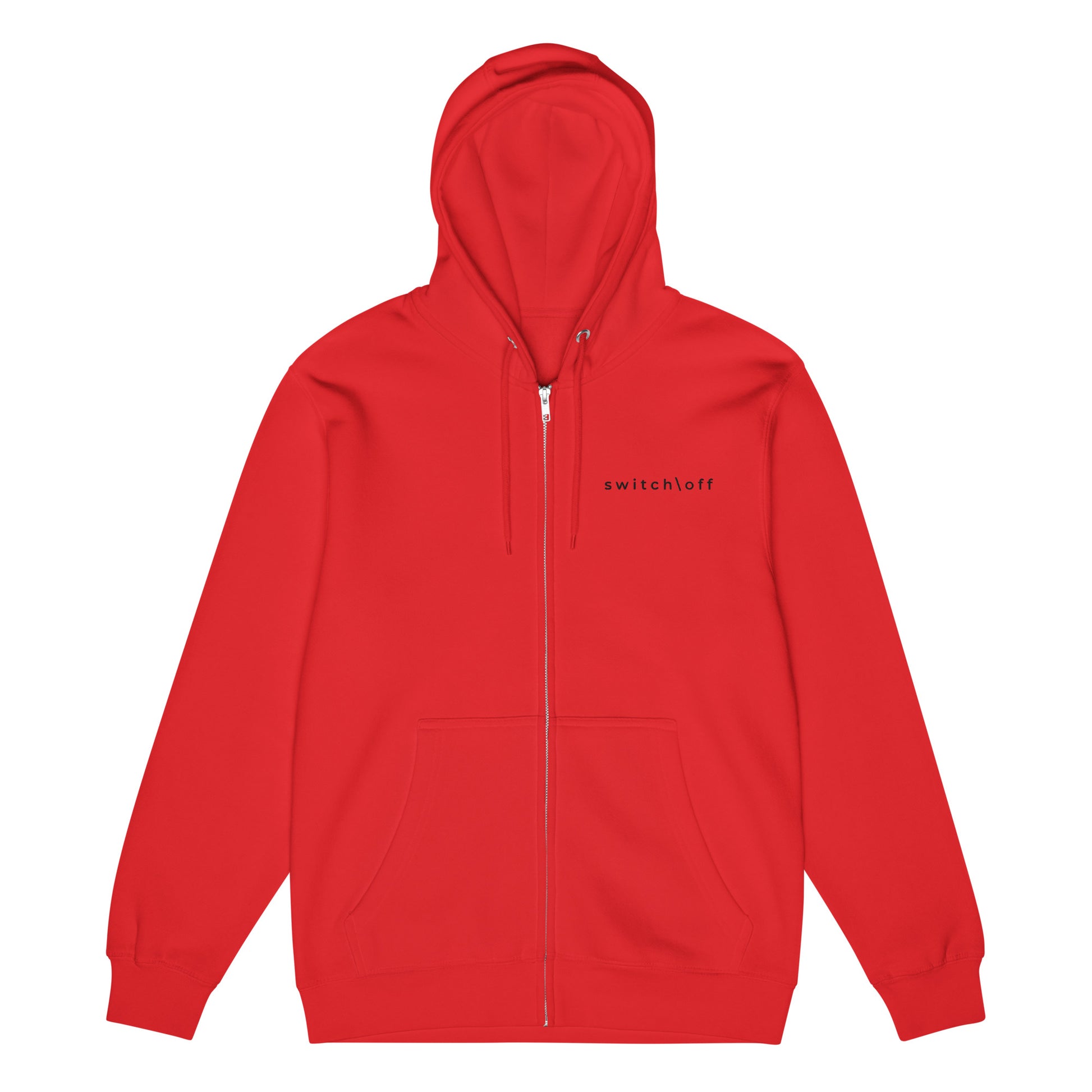 Warm fleece full zip hoodie in 8 oz hoodie in red with black switch\off and logo embroidery - An Athlete Trains.