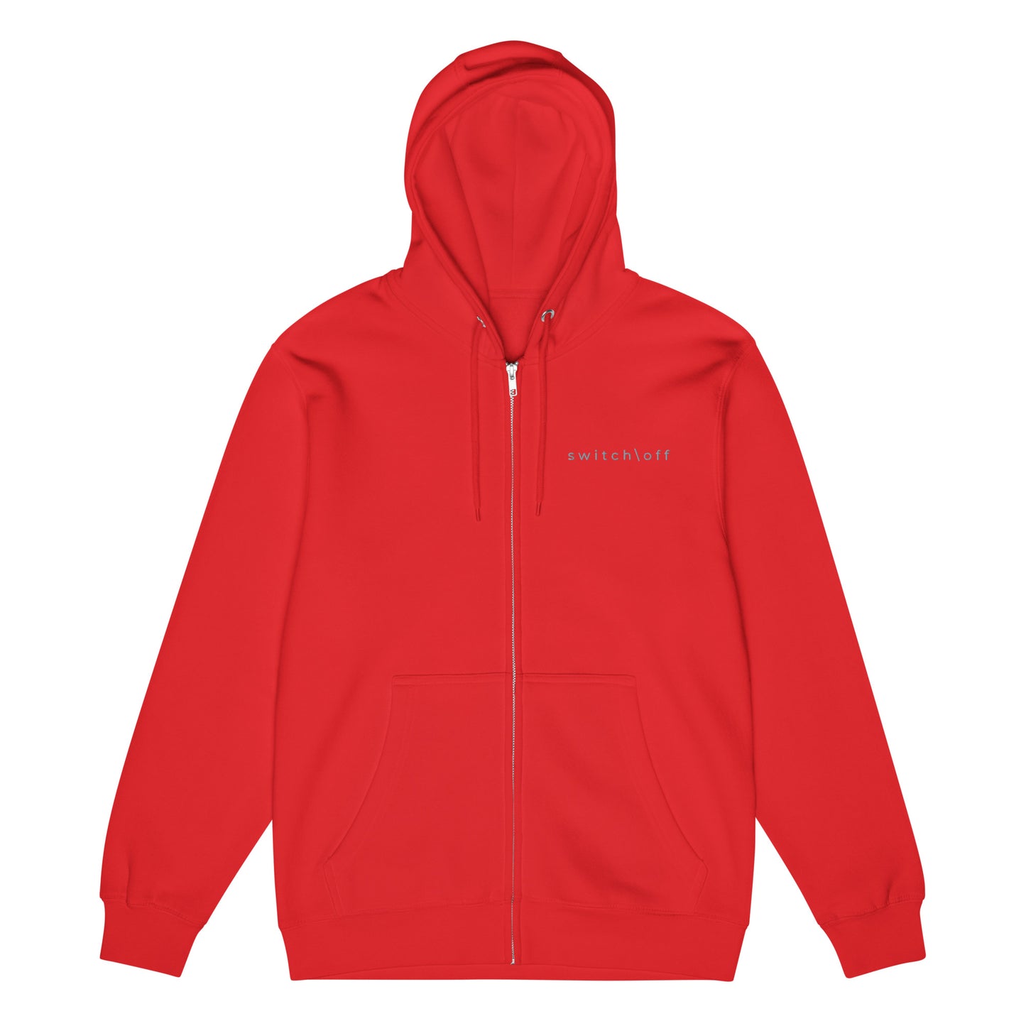 Warm fleece full zip hoodie in 8 oz hoodie in red with gray switch\off and logo embroidery - An Athlete Trains.