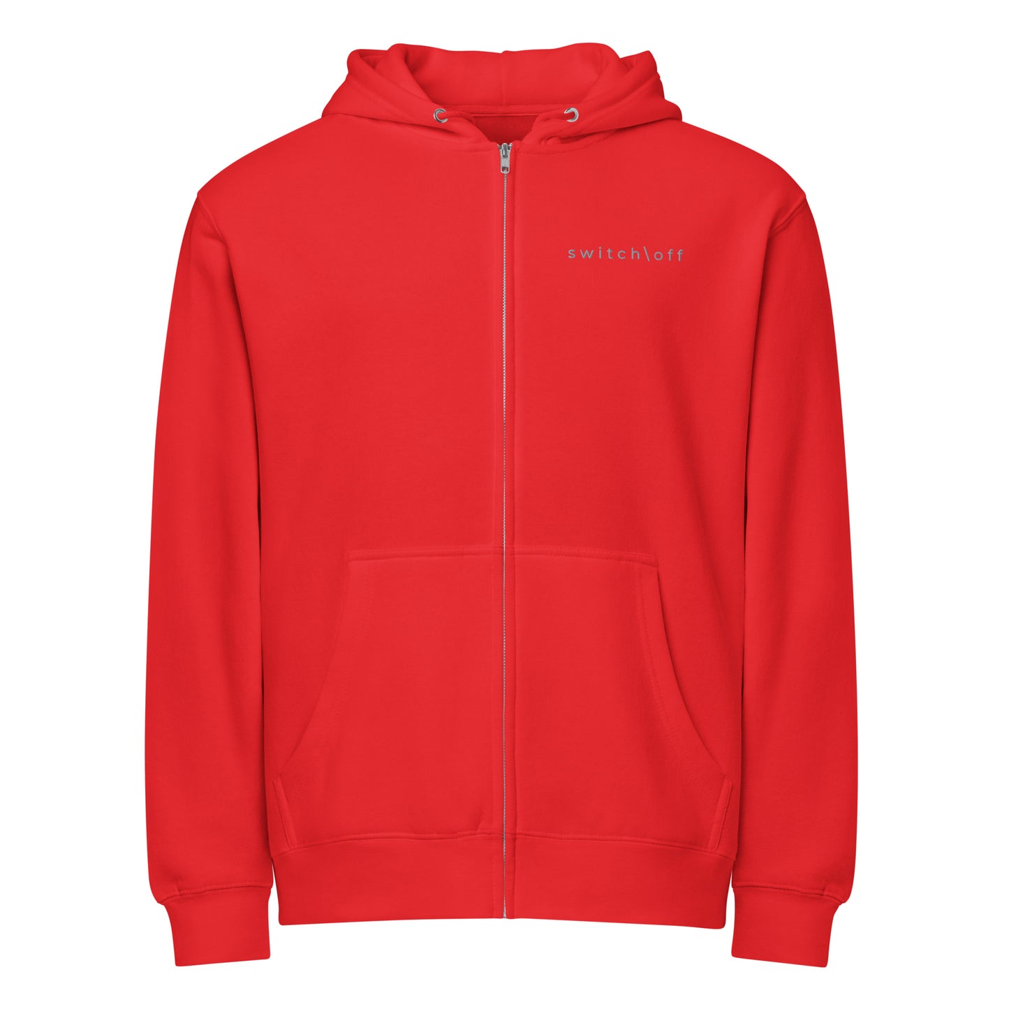 Warm fleece full zip hoodie in 8 oz hoodie in red with gray switch\off and logo embroidery - An Athlete Trains.