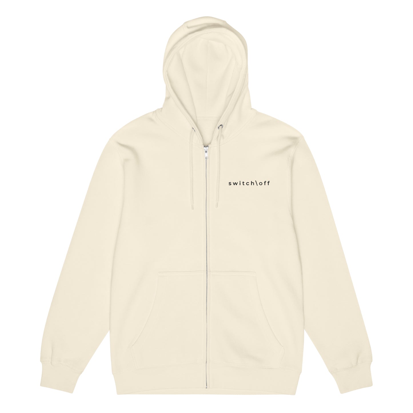 Warm fleece full zip hoodie in 8 oz hoodie in sandshell with black switch\off and logo embroidery - An Athlete Trains.