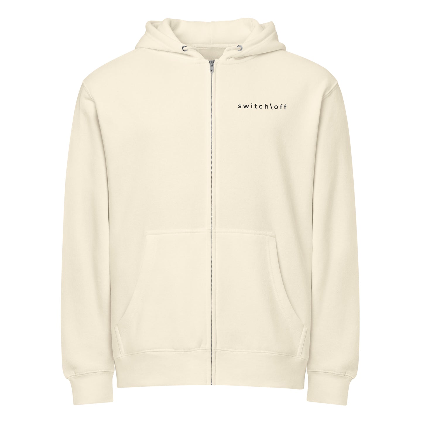 Warm fleece full zip hoodie in 8 oz hoodie in sandshell with black switch\off and logo embroidery - An Athlete Trains.