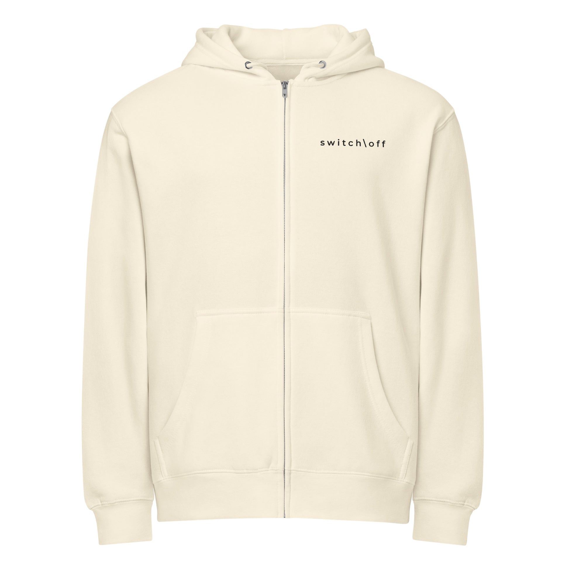 Warm fleece full zip hoodie in 8 oz hoodie in sandshell with black switch\off and logo embroidery - An Athlete Trains.