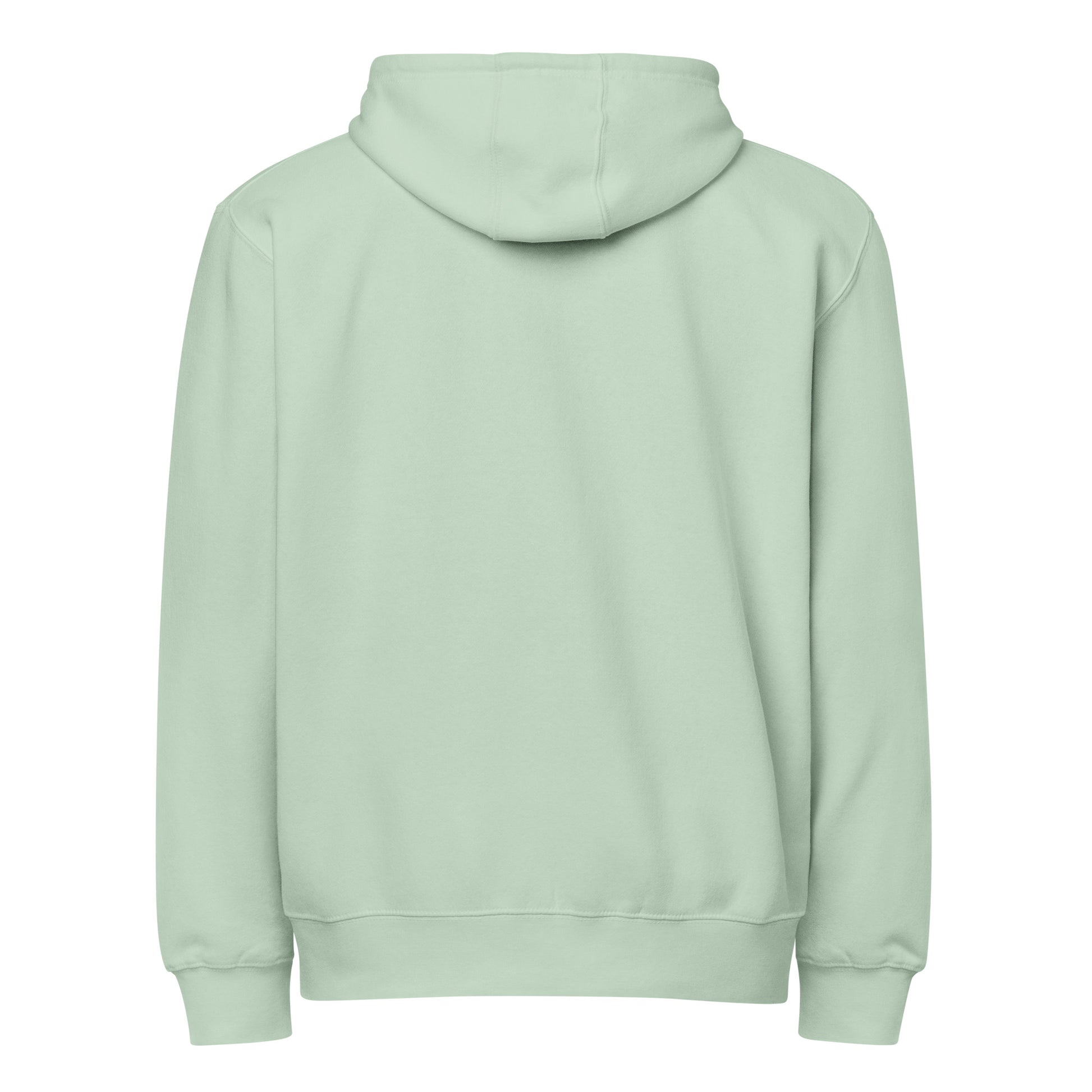 Warm fleece full zip hoodie in 8 oz hoodie in seafoam green with gray switch\off and logo embroidery - An Athlete Trains.