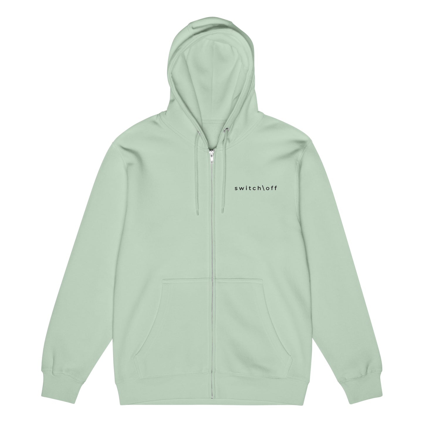 Warm fleece full zip hoodie in 8 oz hoodie in seafoam green with black switch\off and logo embroidery - An Athlete Trains.