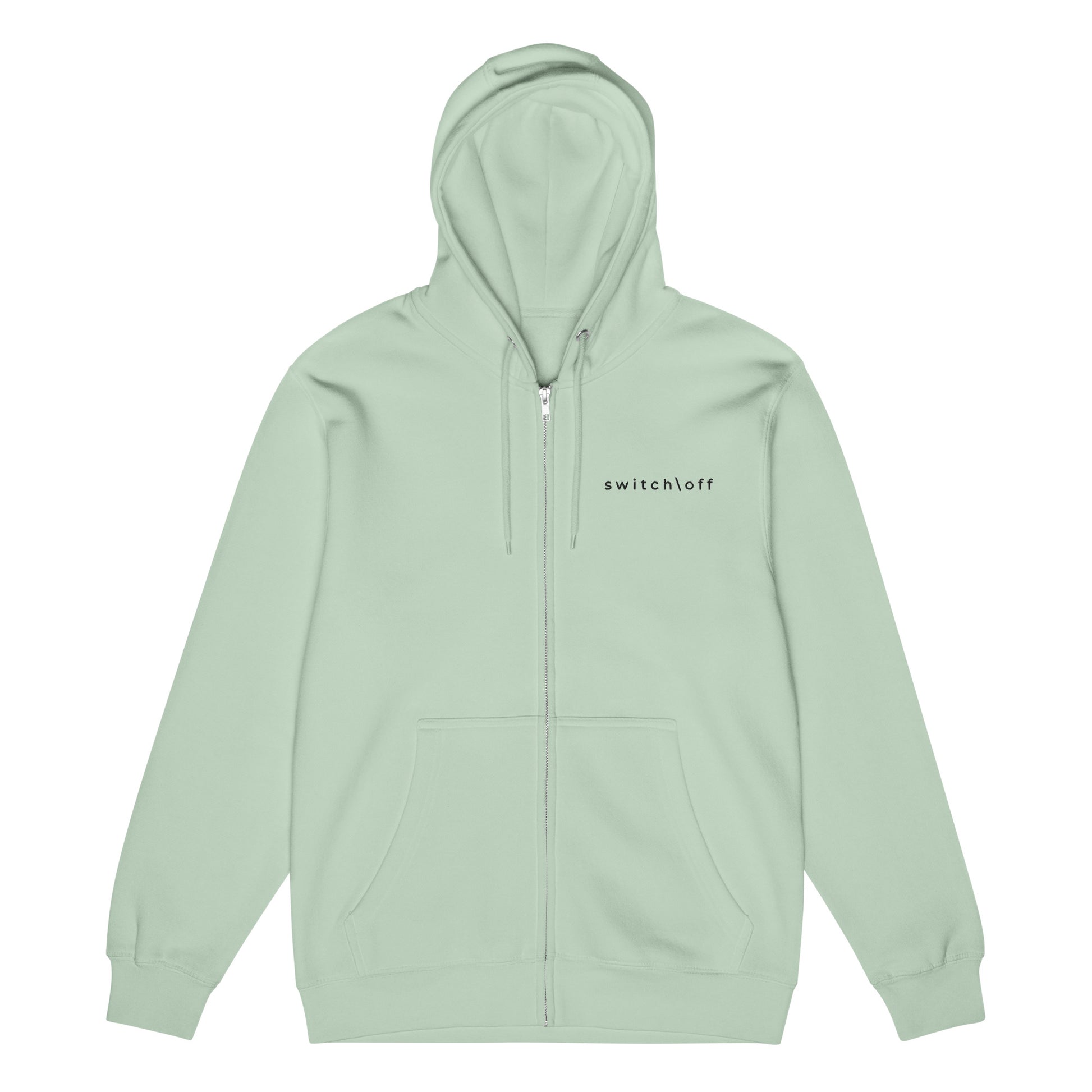 Warm fleece full zip hoodie in 8 oz hoodie in seafoam green with black switch\off and logo embroidery - An Athlete Trains.