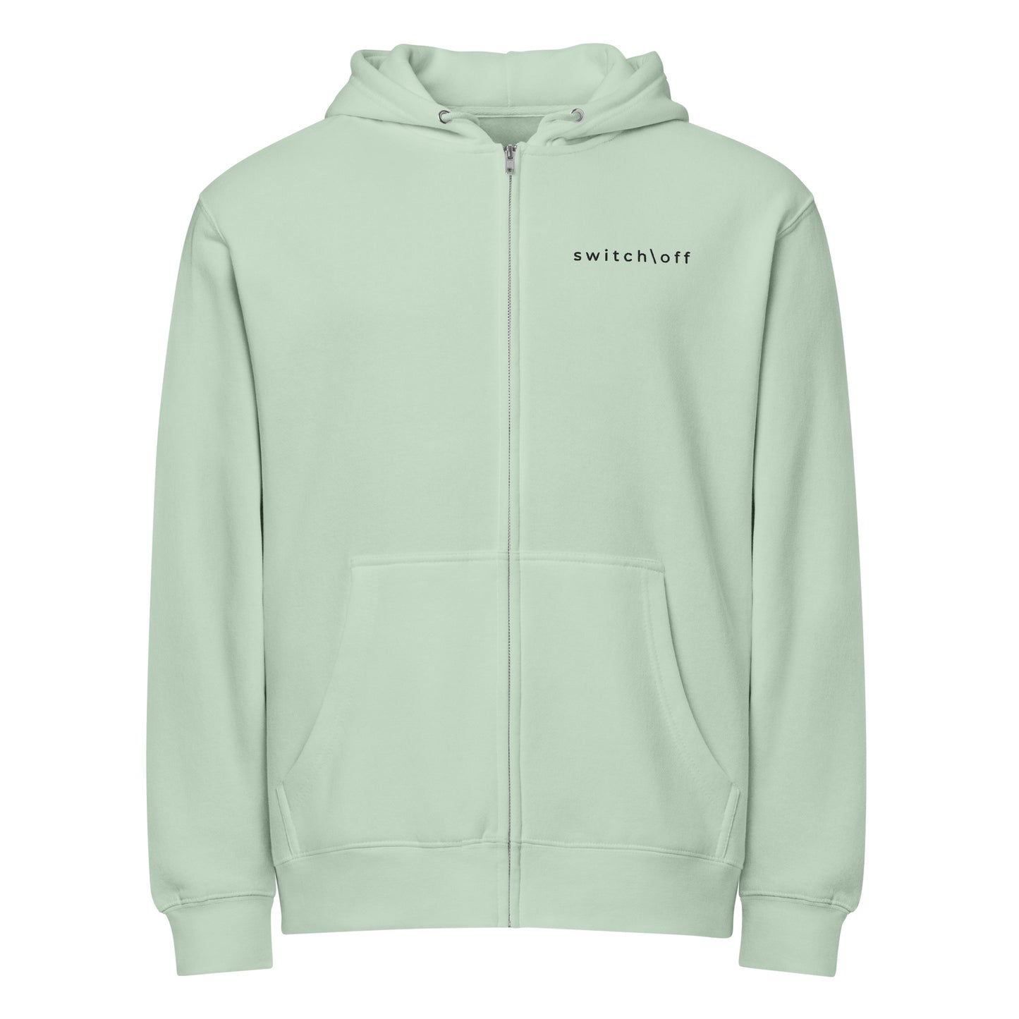 Warm fleece full zip hoodie in 8 oz hoodie in seafoam green with black switch\off and logo embroidery - An Athlete Trains.
