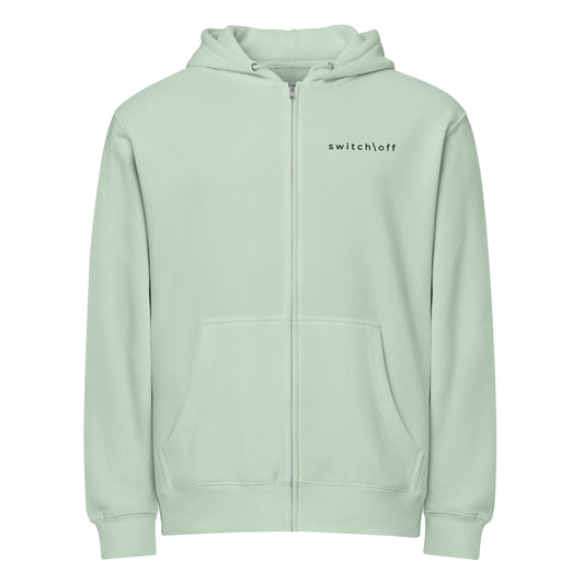 Warm fleece full zip hoodie in 8 oz hoodie in seafoam green with black switch\off and logo embroidery - An Athlete Trains.
