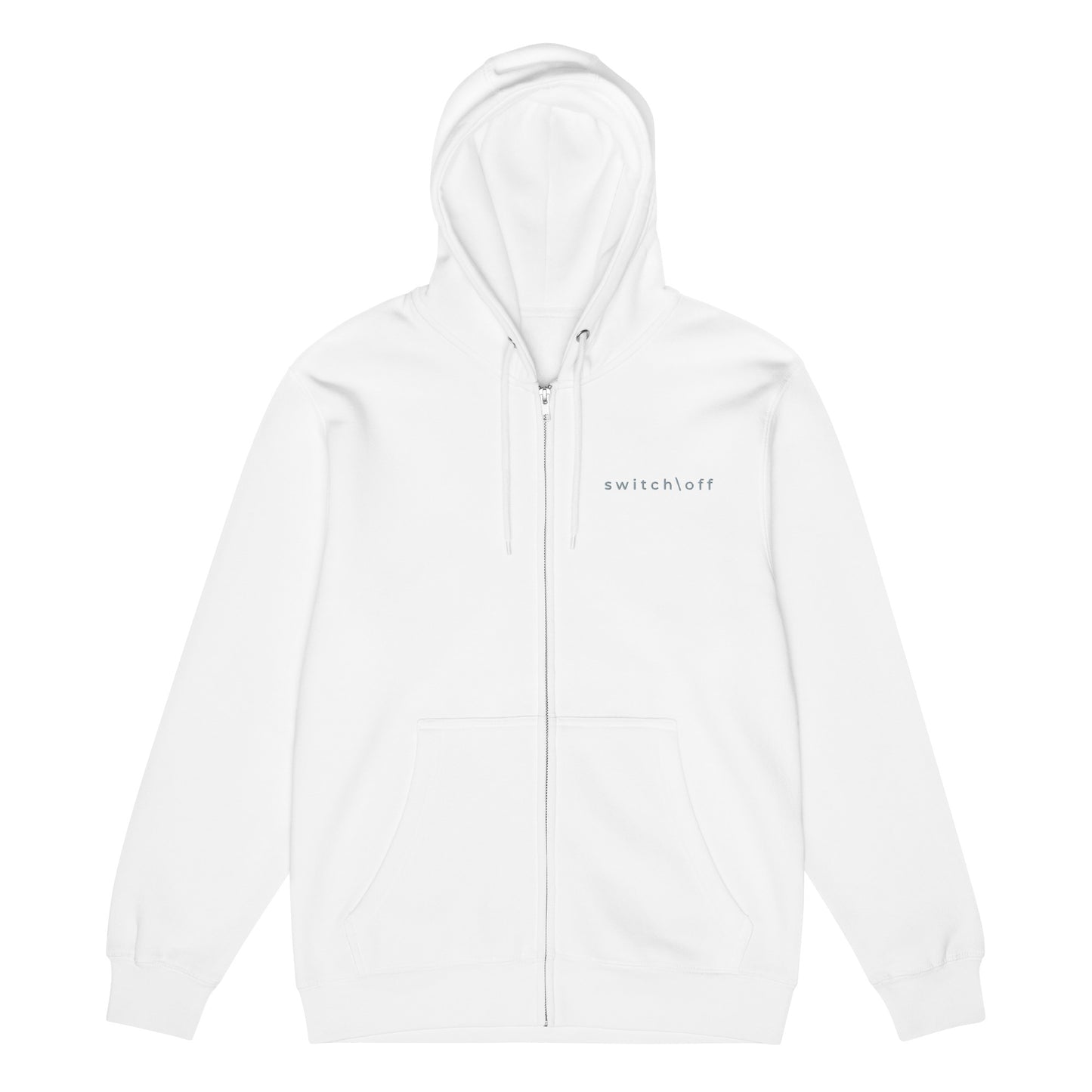 Warm fleece full zip hoodie in 8 oz hoodie in white with gray switch\off and logo embroidery - An Athlete Trains.