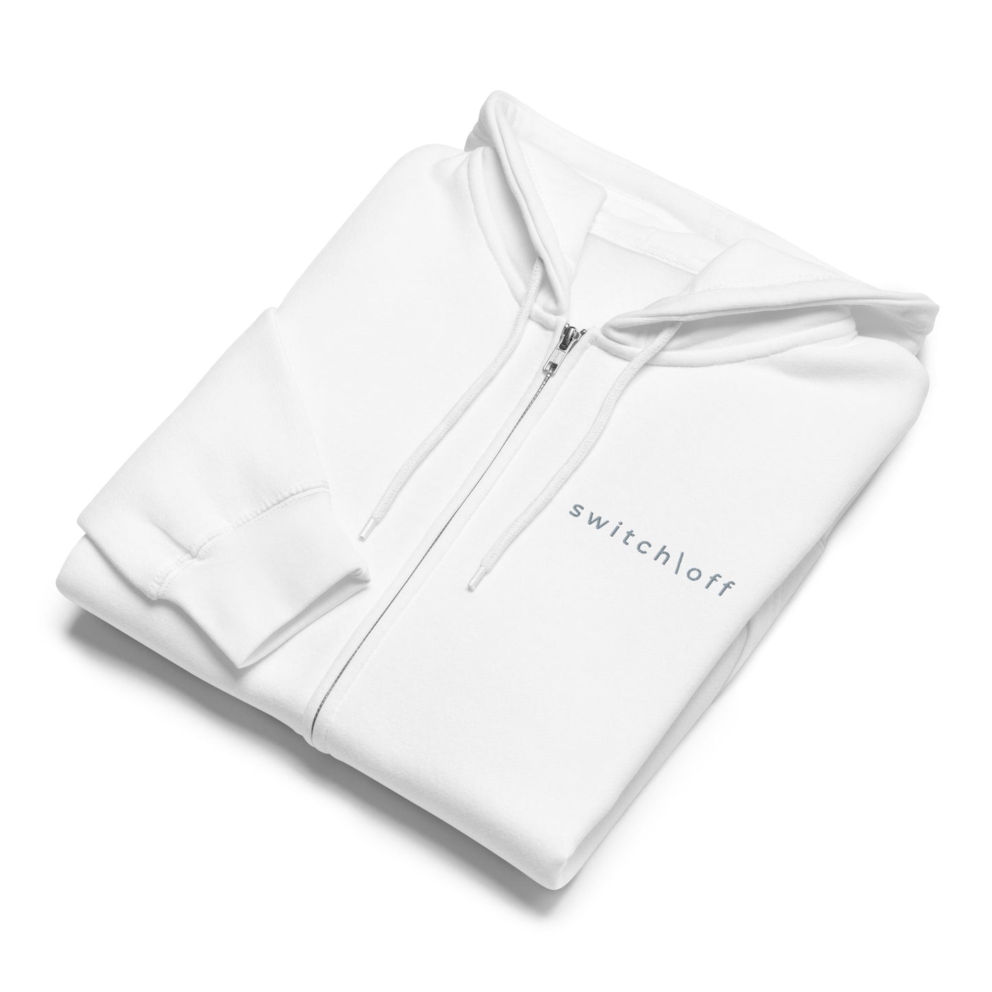 Warm fleece full zip hoodie in 8 oz hoodie in white with gray switch\off and logo embroidery - An Athlete Trains.