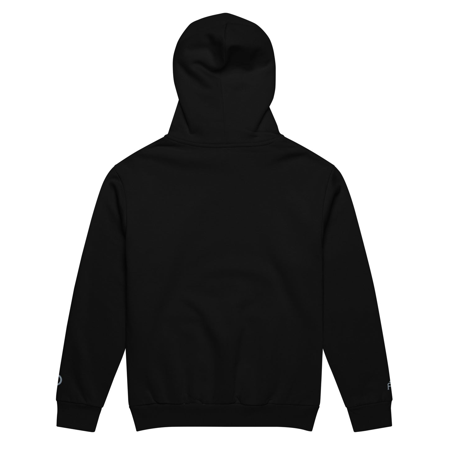 Oversized heavyweight 10 oz hoodie in black with gray - An Athlete Trains. Back view