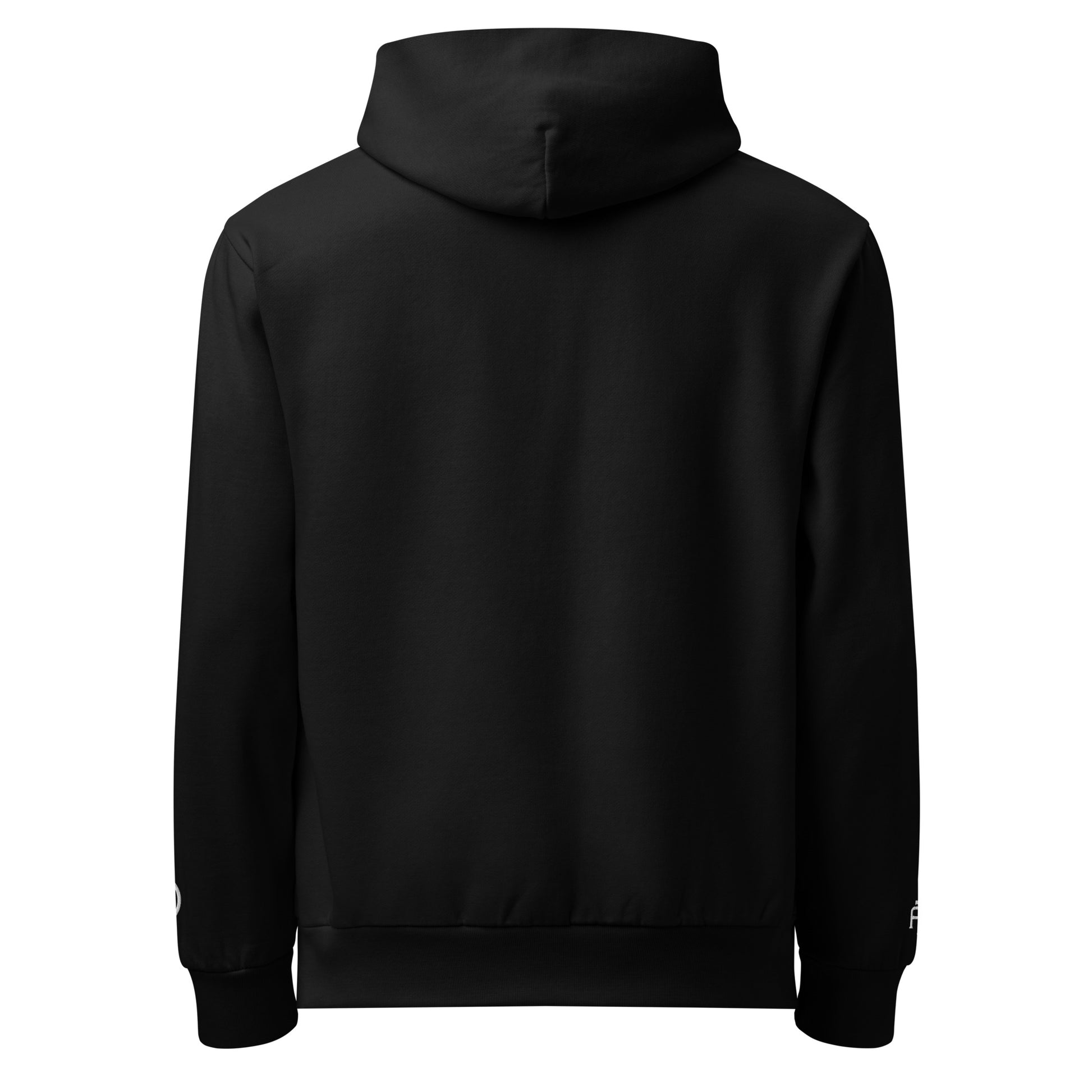 Oversized heavyweight 10 oz hoodie in black with white embroidery - An Athlete Trains. Back view