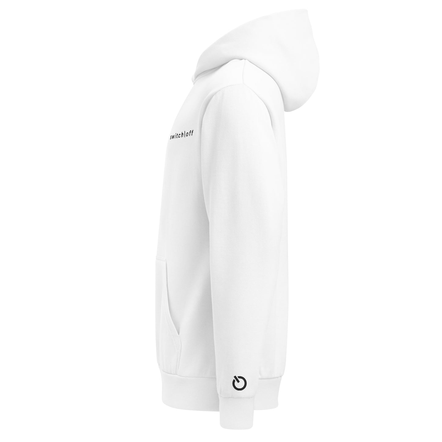Oversized heavyweight 10 oz hoodie in white with black embroidery - An Athlete Trains. Side view