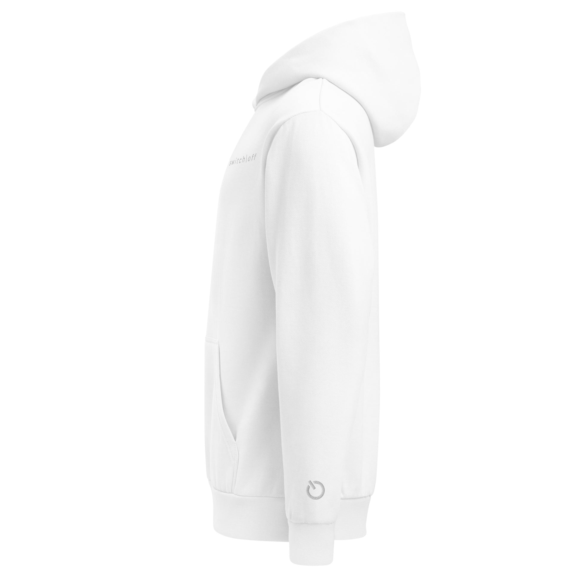 Oversized heavyweight 10 oz hoodie in white with white embroidery - An Athlete Trains. Side view