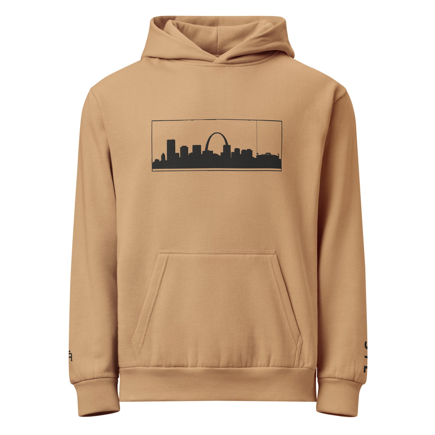 Burro color St. Louis Edition 10oz heavyweight urban hoodie featuring Gateway Arch embroidery and structured Midwest grit | Our City | An Athlete Trains