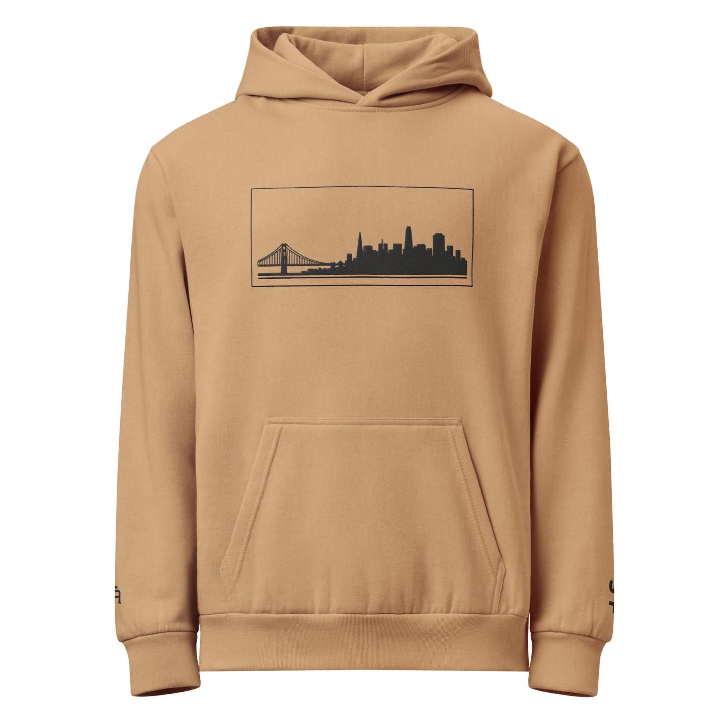 Burro color San Francisco Edition heavyweight urban hoodie with 10oz fleece and embroidered Golden Gate skyline | Our City | An Athlete Trains