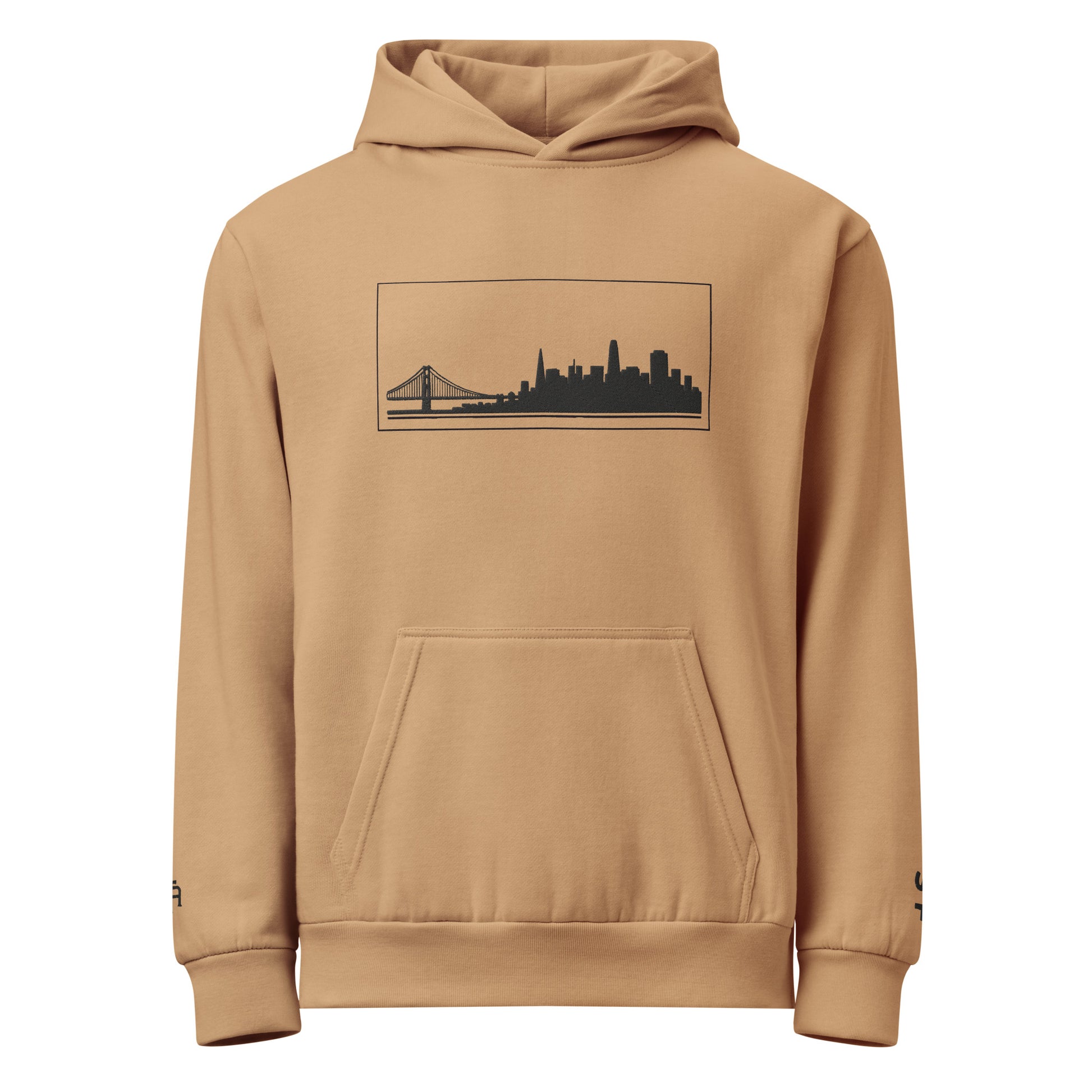 Burro color San Francisco Edition heavyweight urban hoodie with 10oz fleece and embroidered Golden Gate skyline | Our City | An Athlete Trains