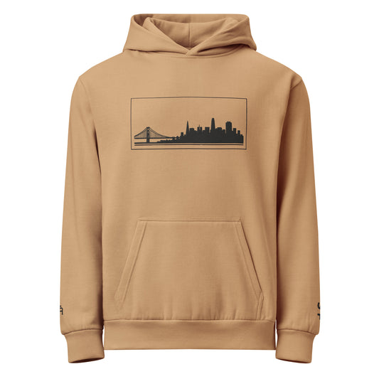 Burro color San Francisco Edition heavyweight urban hoodie with 10oz fleece and embroidered Golden Gate skyline | Our City | An Athlete Trains
