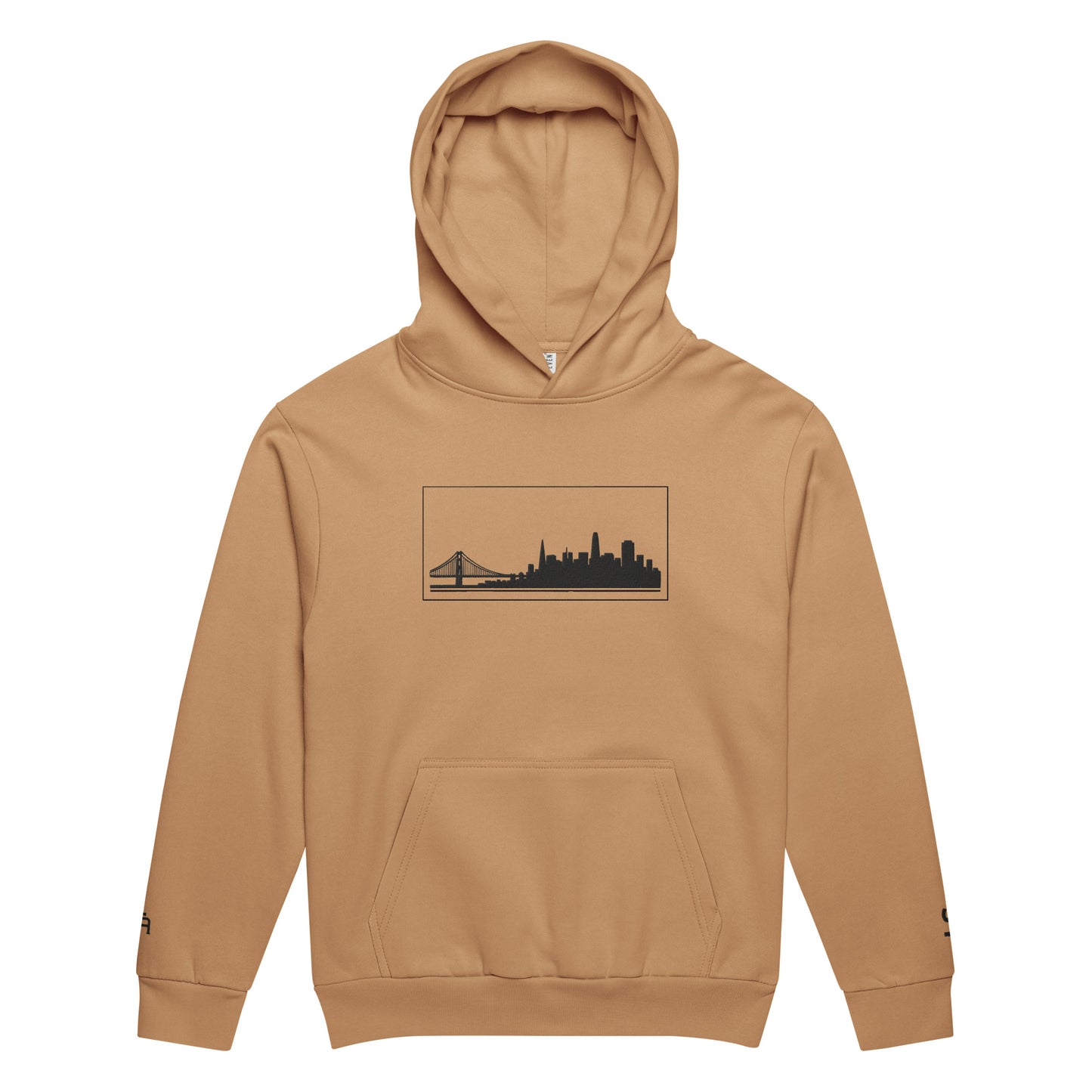 Burro color San Francisco Edition heavyweight urban hoodie with 10oz fleece and embroidered Golden Gate skyline | Our City | An Athlete Trains