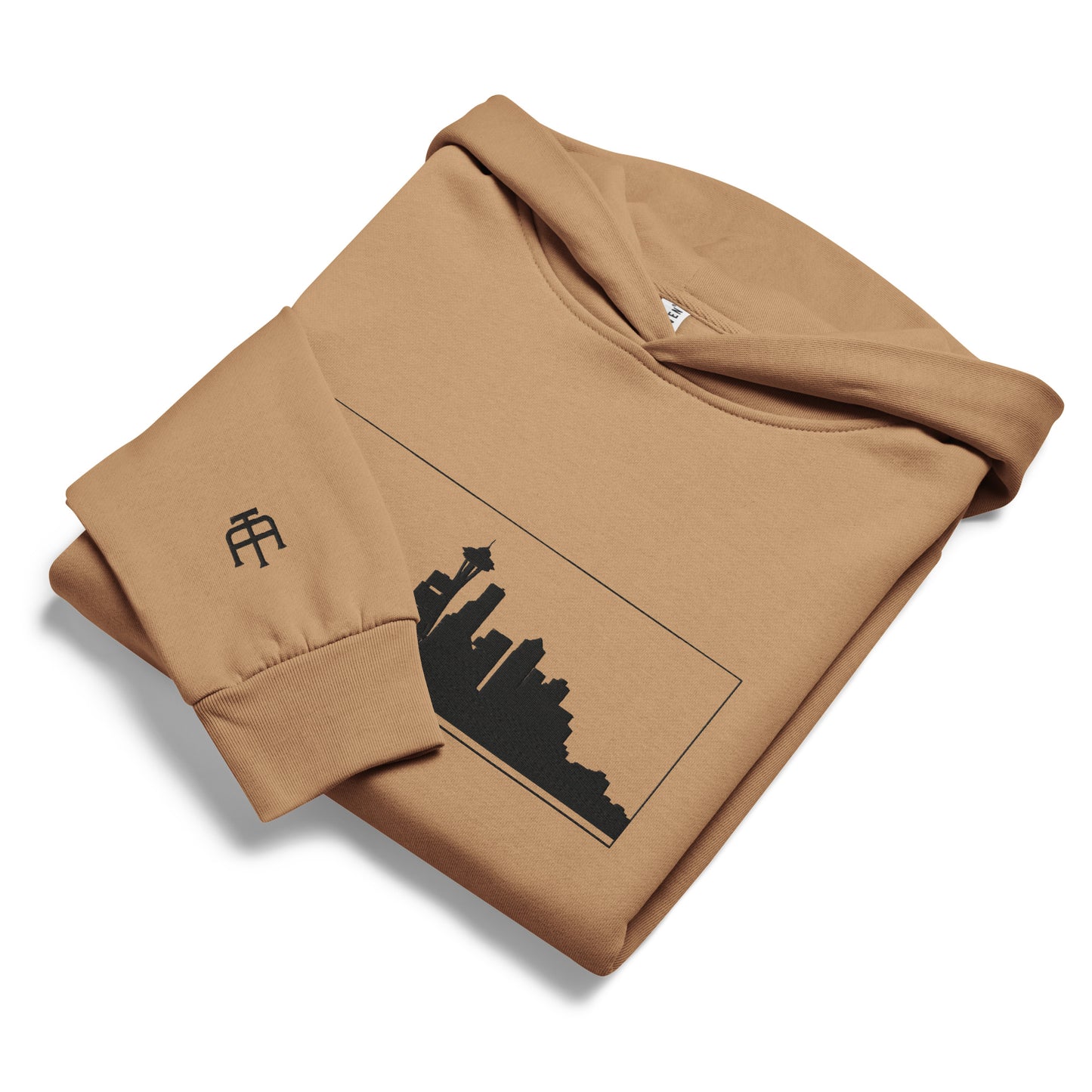 Burro color Seattle Edition 10oz heavyweight urban hoodie featuring Space Needle skyline embroidery and structured PNW style | Our City | An Athlete Trains