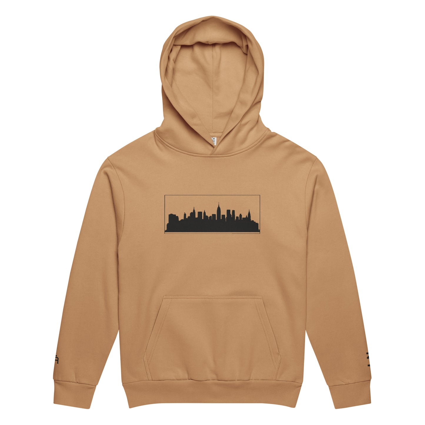 Burro color New York Edition 10oz heavyweight urban hoodie with boxy fit and embroidered NYC skyline | Our City | An Athlete Trains