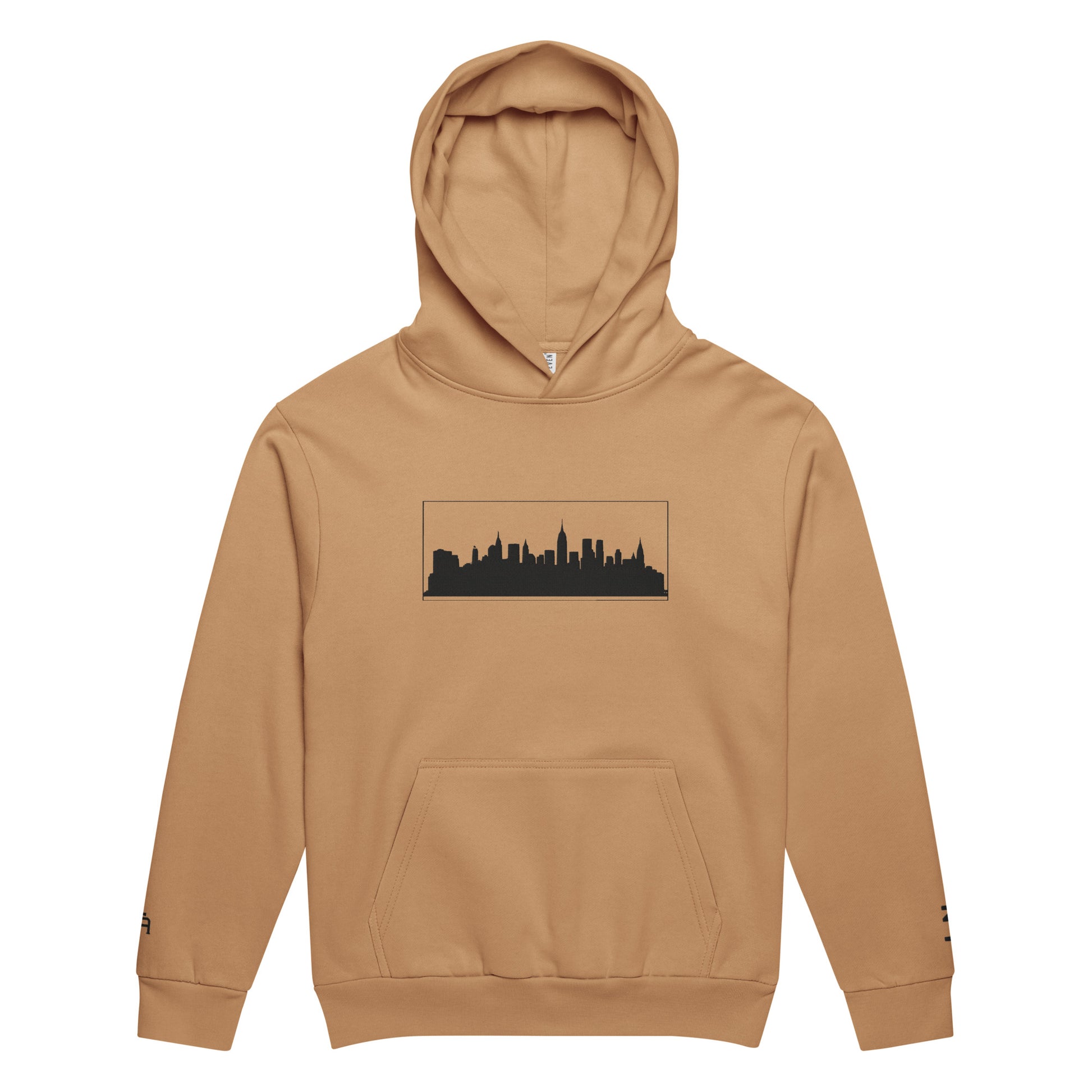 Burro color New York Edition 10oz heavyweight urban hoodie with boxy fit and embroidered NYC skyline | Our City | An Athlete Trains
