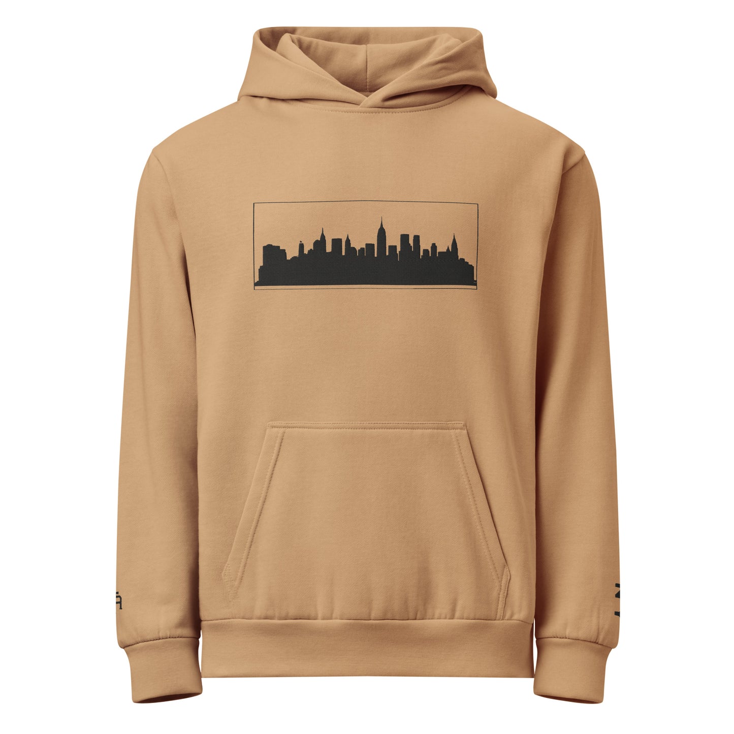 Burro color New York Edition 10oz heavyweight urban hoodie with boxy fit and embroidered NYC skyline | Our City | An Athlete Trains