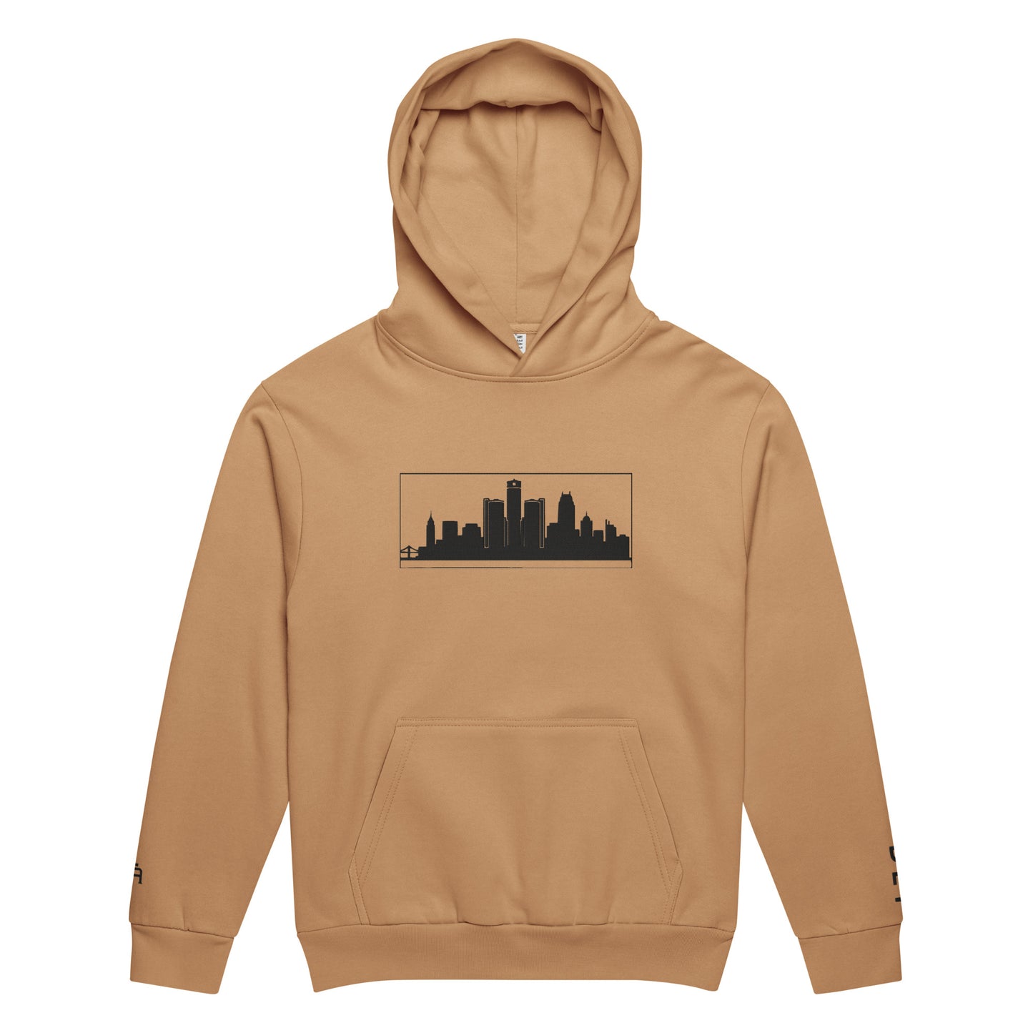 Burro color Detroit Edition 10oz heavyweight urban hoodie with structured fit and embroidered Detroit skyline | Our City | An Athlete Trains