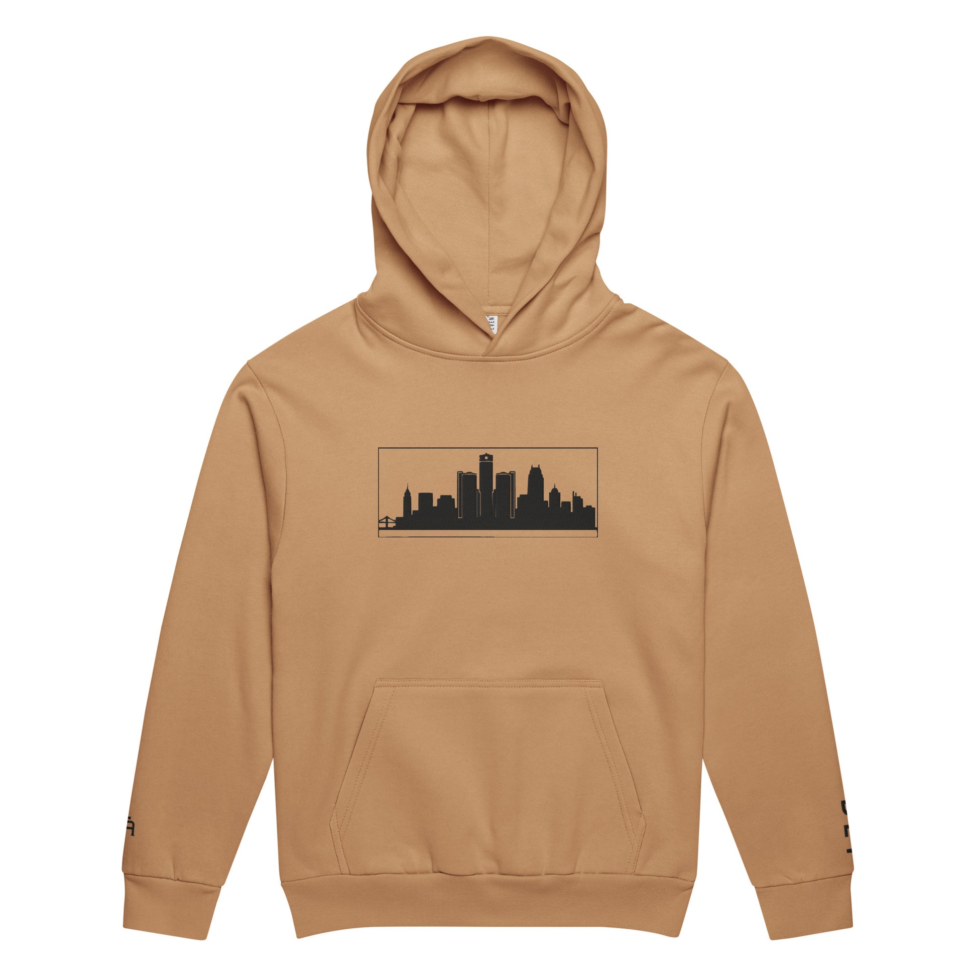 Burro color Detroit Edition 10oz heavyweight urban hoodie with structured fit and embroidered Detroit skyline | Our City | An Athlete Trains