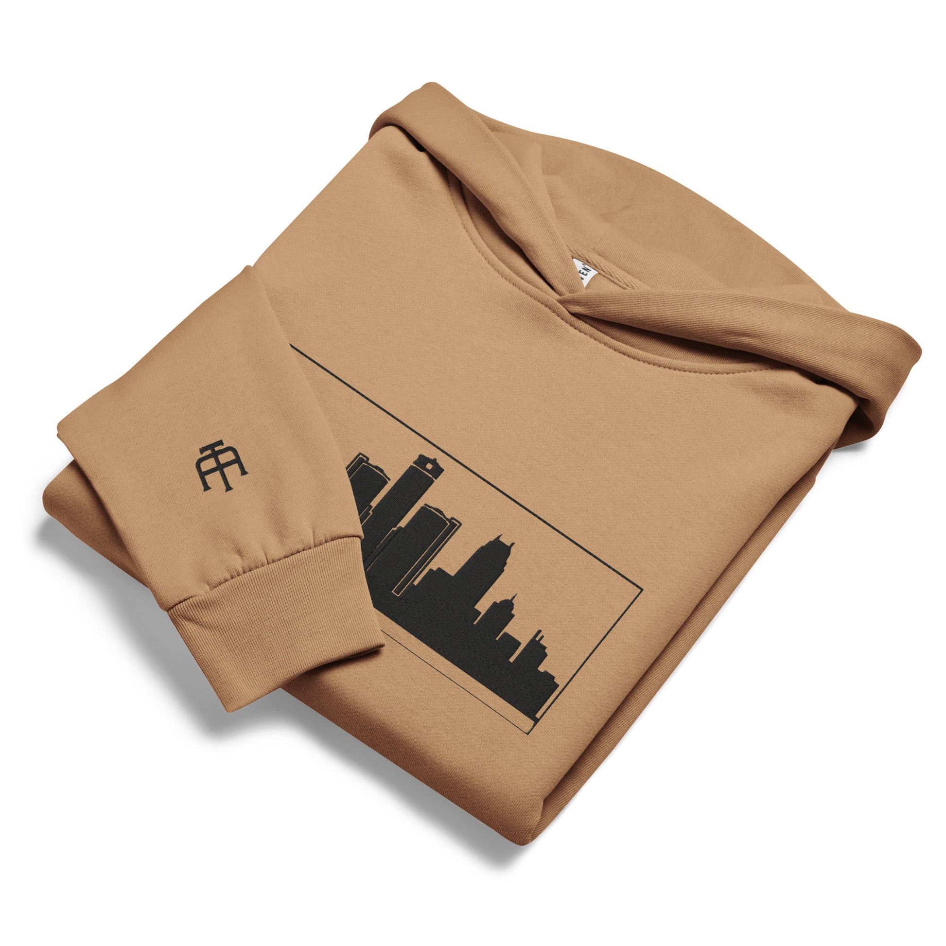 Burro color Detroit Edition 10oz heavyweight urban hoodie with structured fit and embroidered Detroit skyline | Our City | An Athlete Trains