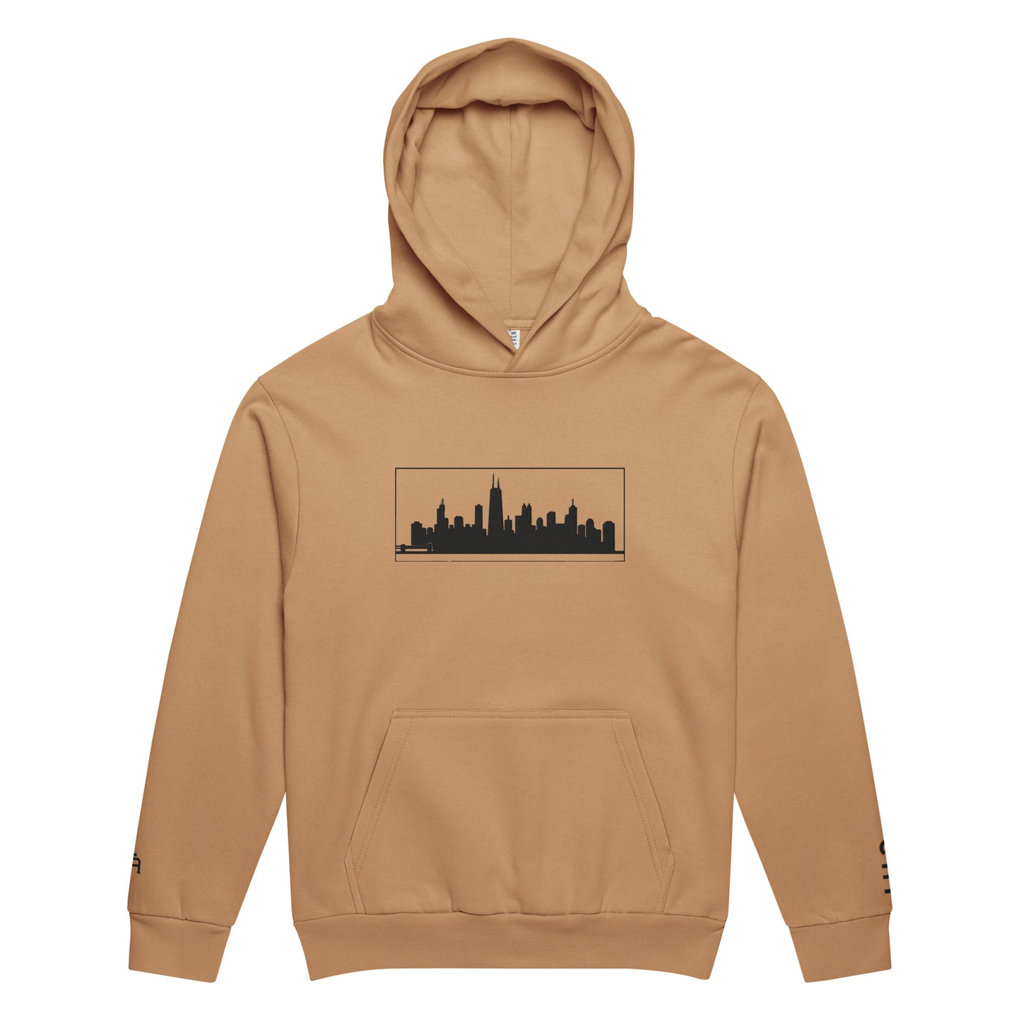 Burro color Chicago Edition heavyweight urban hoodie featuring 10oz fleece and high-density Chicago skyline embroidery | Our City | An Athlete Trains