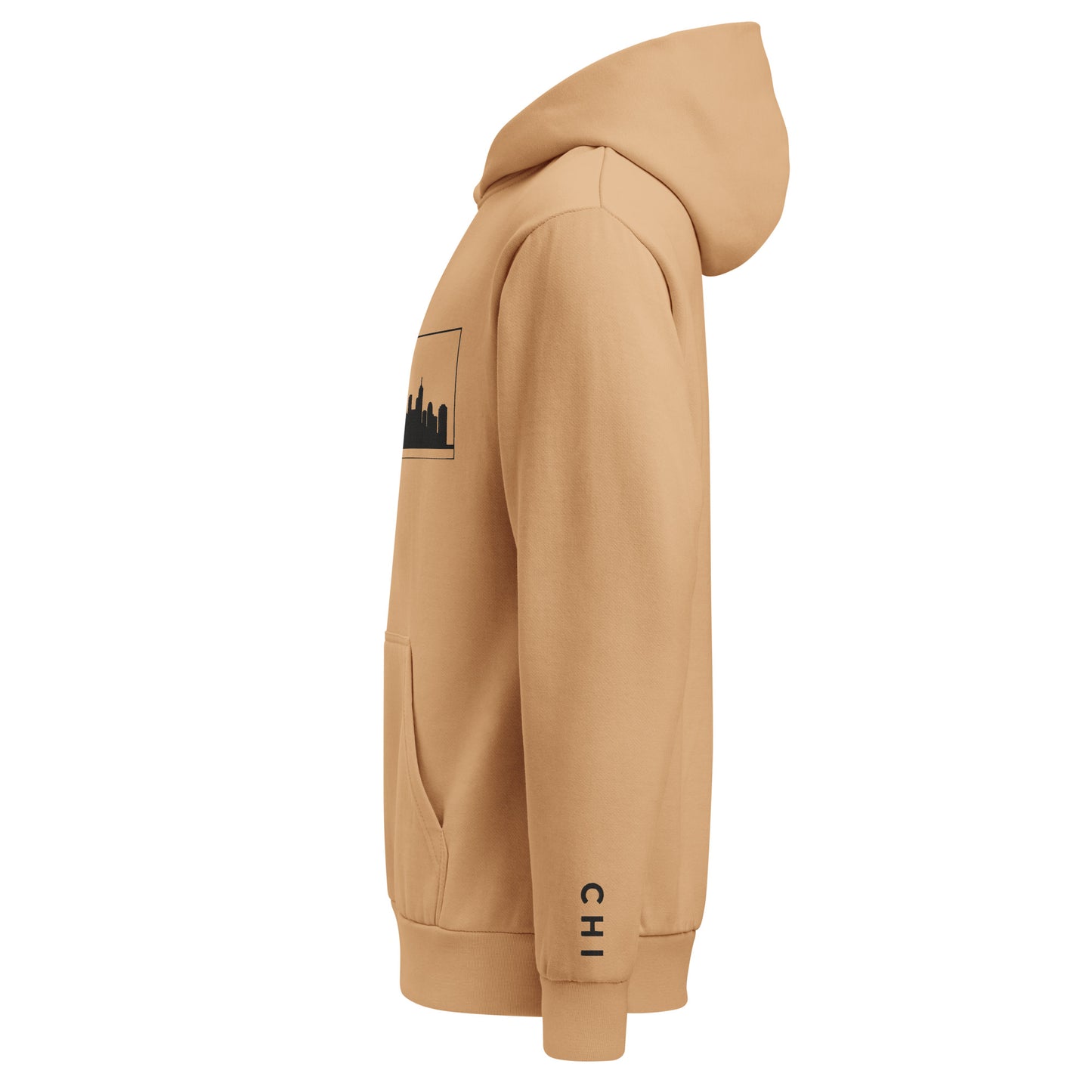 Burro color Chicago Edition heavyweight urban hoodie featuring 10oz fleece and high-density Chicago skyline embroidery | Our City | An Athlete Trains