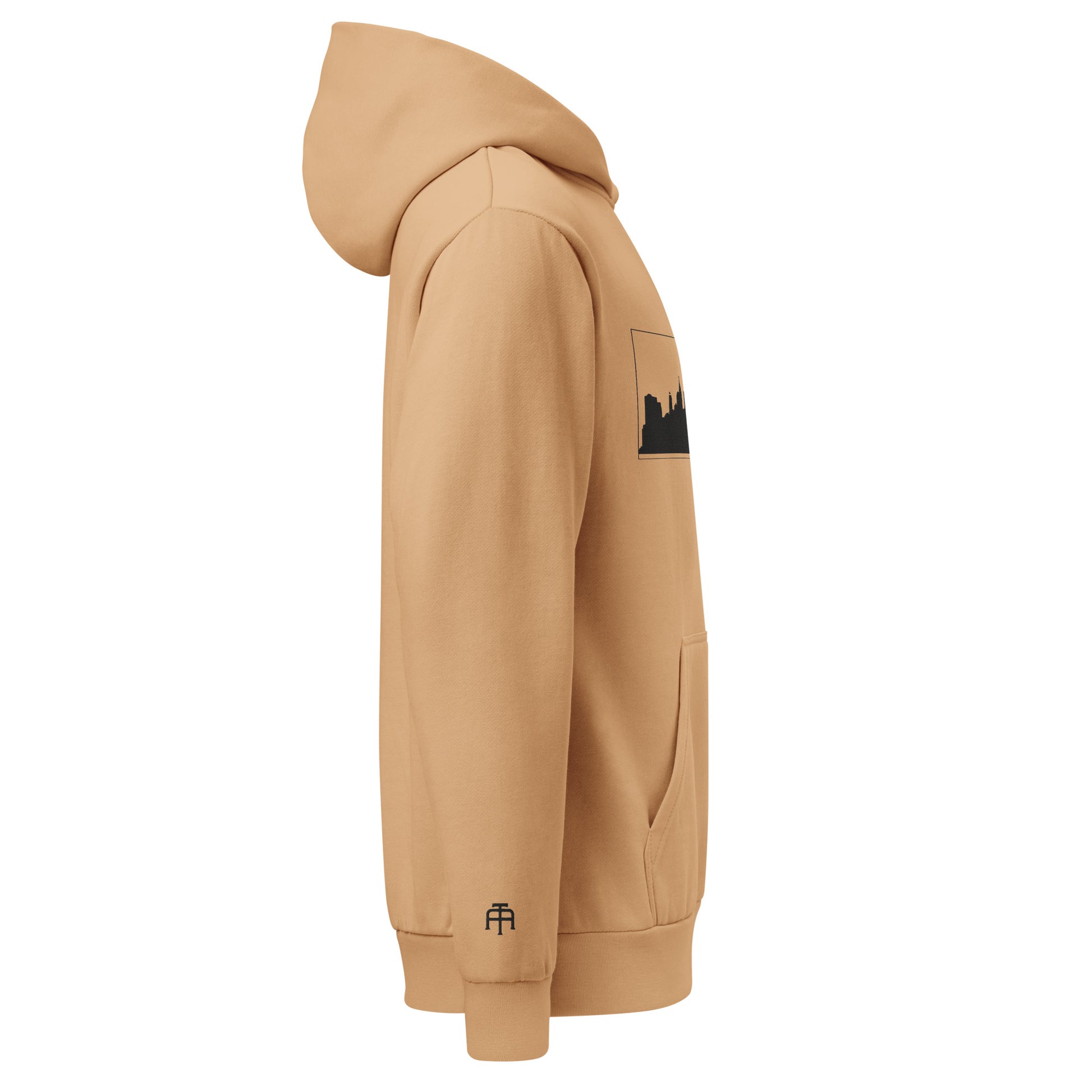 Burro color New York Edition 10oz heavyweight urban hoodie with boxy fit and embroidered NYC skyline | Our City | An Athlete Trains