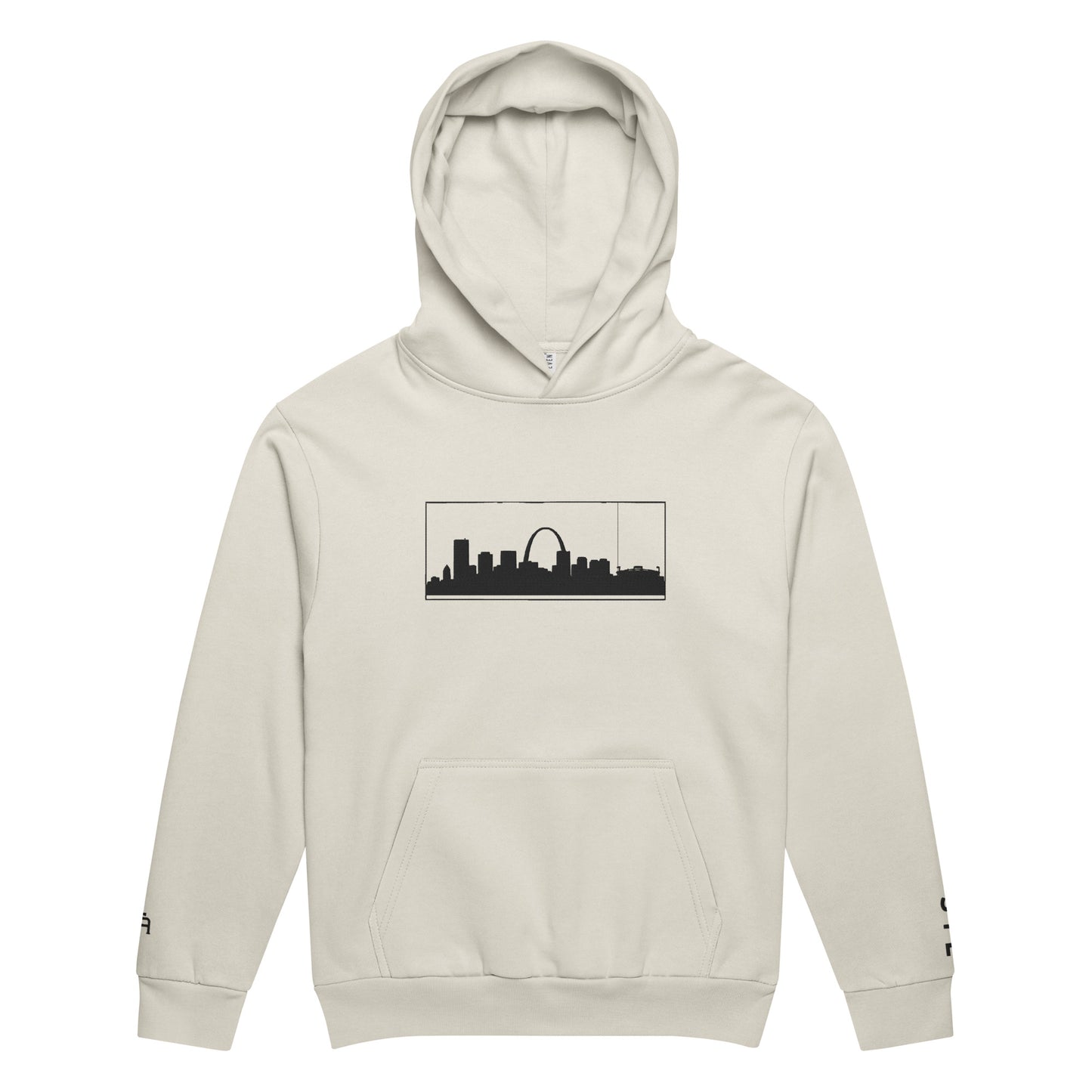 Lunar Rock color St. Louis Edition 10oz heavyweight urban hoodie featuring Gateway Arch embroidery and structured Midwest grit | Our City | An Athlete Trains