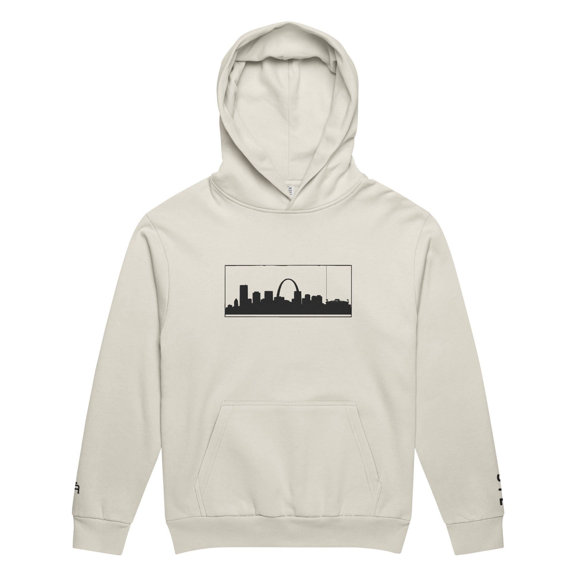 Lunar Rock color St. Louis Edition 10oz heavyweight urban hoodie featuring Gateway Arch embroidery and structured Midwest grit | Our City | An Athlete Trains