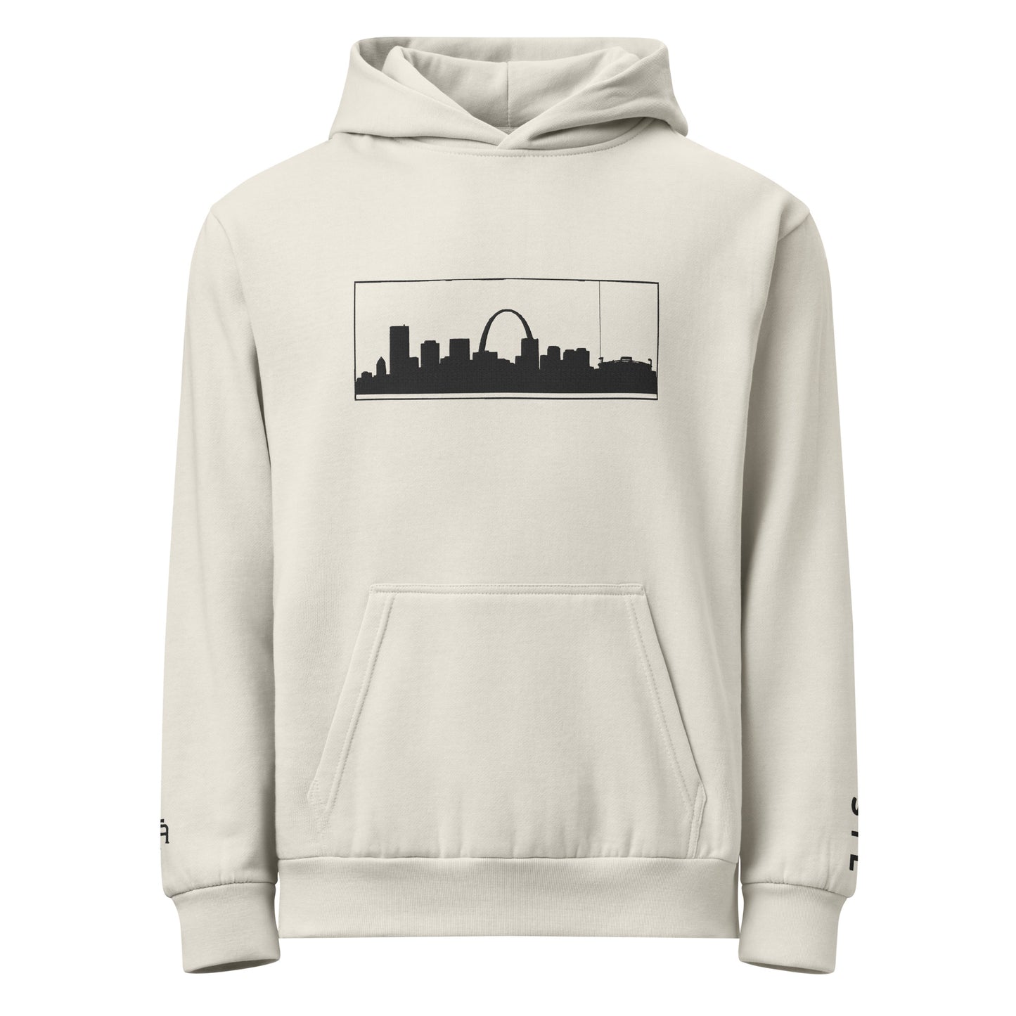 Lunar Rock color St. Louis Edition 10oz heavyweight urban hoodie featuring Gateway Arch embroidery and structured Midwest grit | Our City | An Athlete Trains