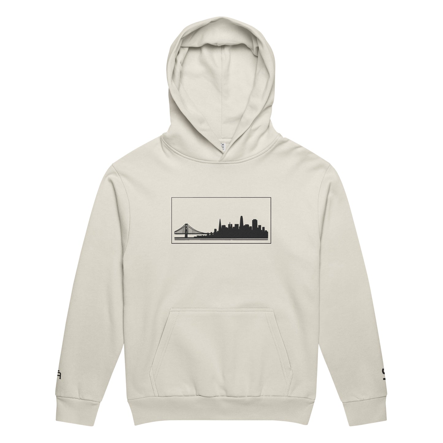Lunar Rock color San Francisco Edition heavyweight urban hoodie with 10oz fleece and embroidered Golden Gate skyline | Our City | An Athlete Trains