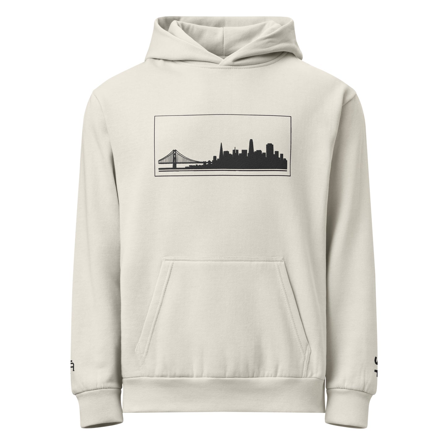 Lunar Rock color San Francisco Edition heavyweight urban hoodie with 10oz fleece and embroidered Golden Gate skyline | Our City | An Athlete Trains