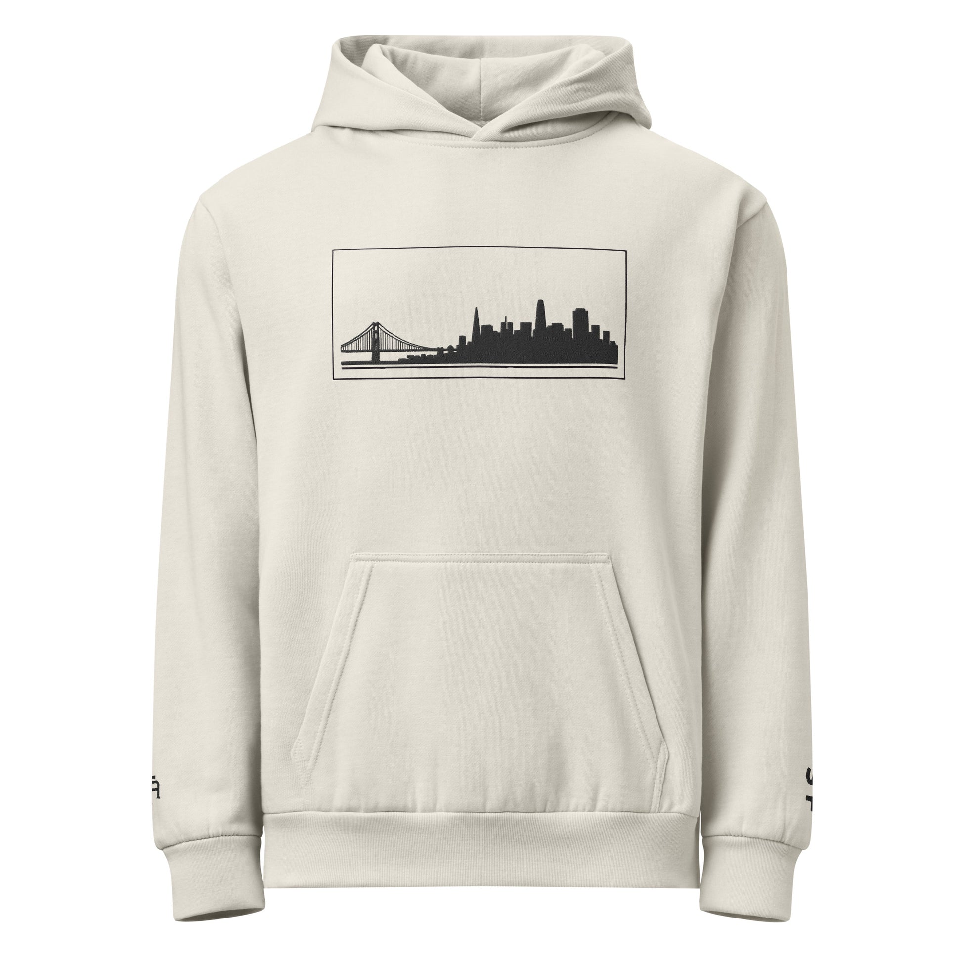 Lunar Rock color San Francisco Edition heavyweight urban hoodie with 10oz fleece and embroidered Golden Gate skyline | Our City | An Athlete Trains