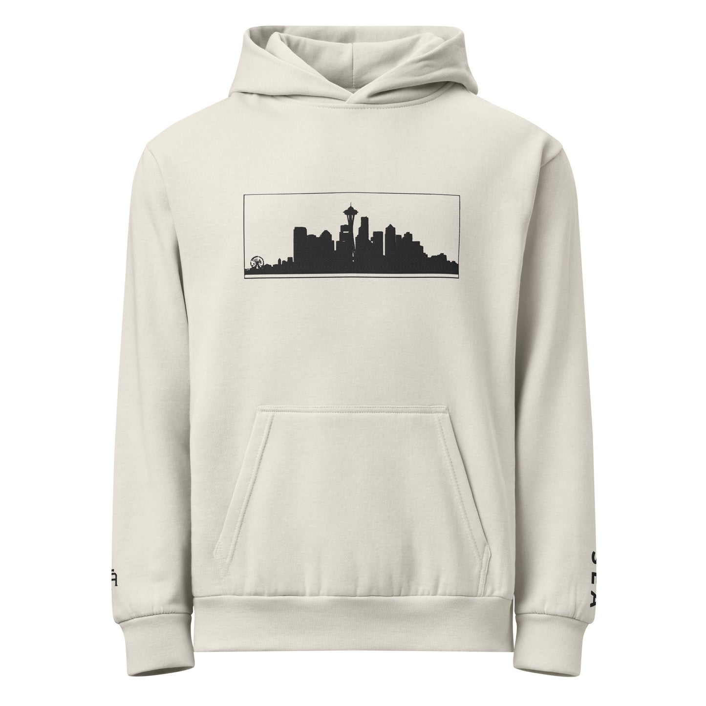 Lunar rock color Seattle Edition 10oz heavyweight urban hoodie featuring Space Needle skyline embroidery and structured PNW style | Our City | An Athlete Trains