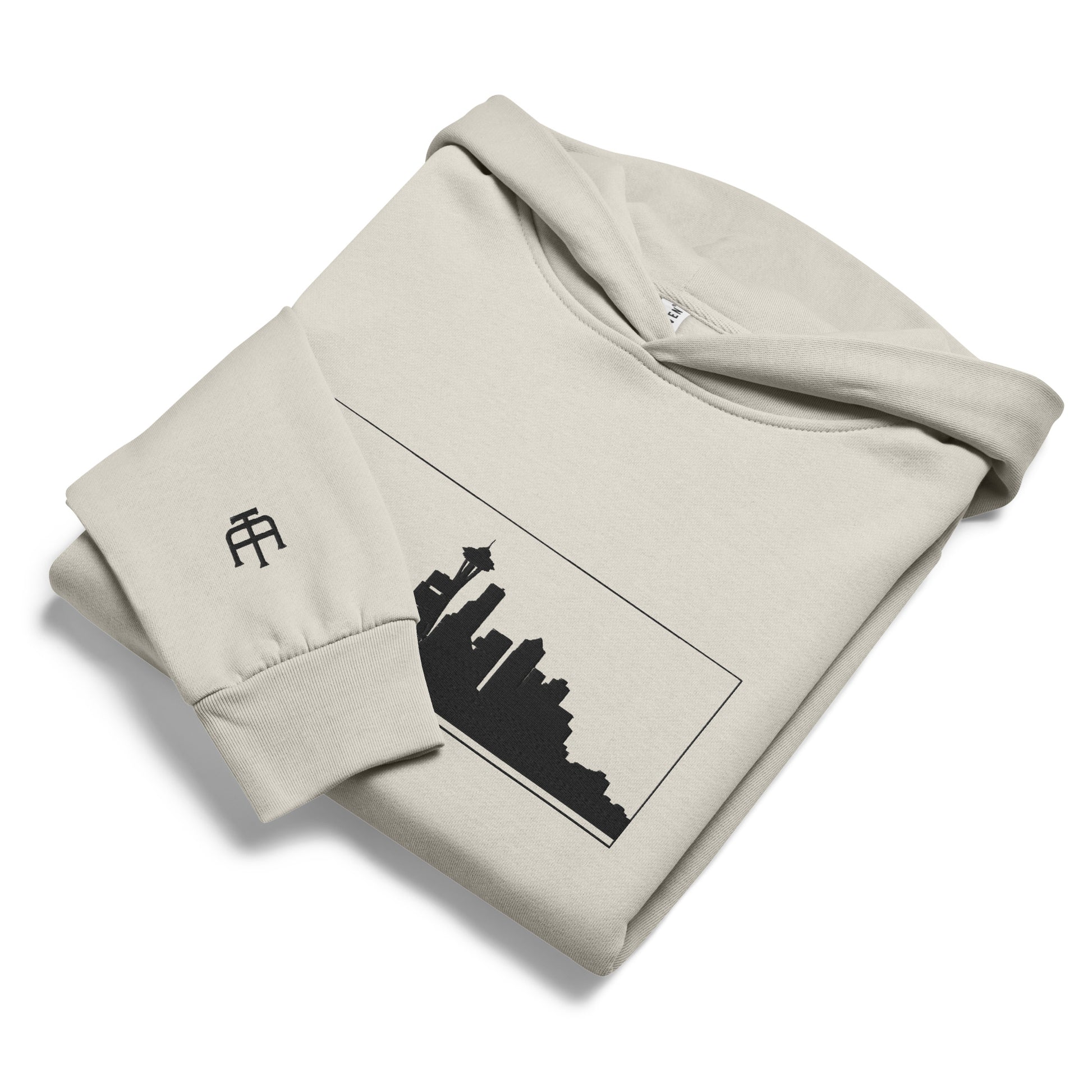 Lunar rock color Seattle Edition 10oz heavyweight urban hoodie featuring Space Needle skyline embroidery and structured PNW style | Our City | An Athlete Trains