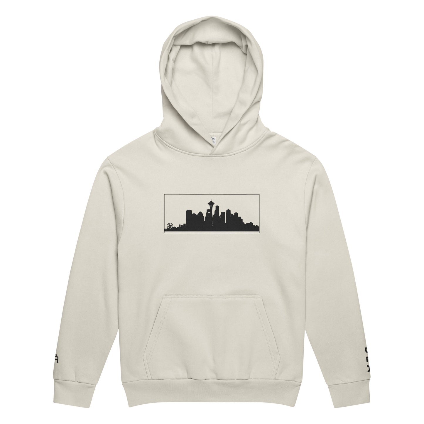Lunar rock color Seattle Edition 10oz heavyweight urban hoodie featuring Space Needle skyline embroidery and structured PNW style | Our City | An Athlete Trains