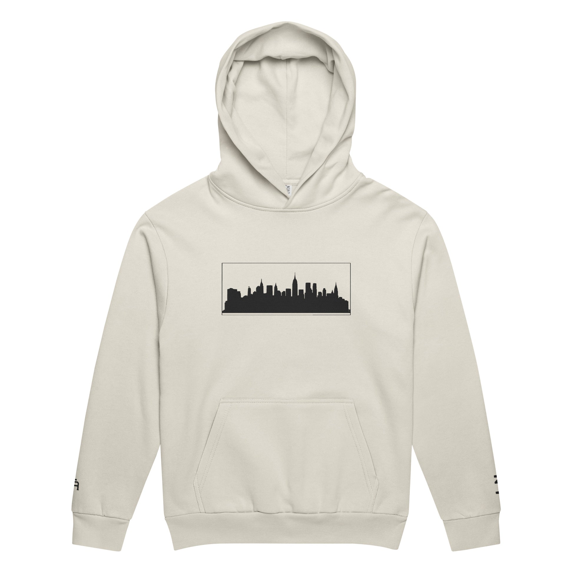 Lunar Rock color New York Edition 10oz heavyweight urban hoodie with boxy fit and embroidered NYC skyline | Our City | An Athlete Trains