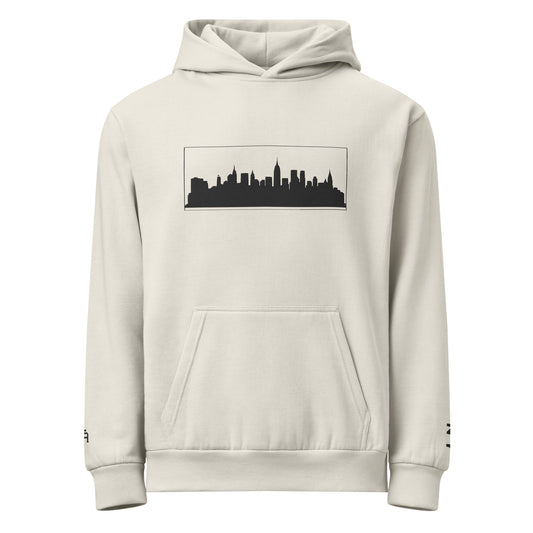 Lunar Rock color New York Edition 10oz heavyweight urban hoodie with boxy fit and embroidered NYC skyline | Our City | An Athlete Trains