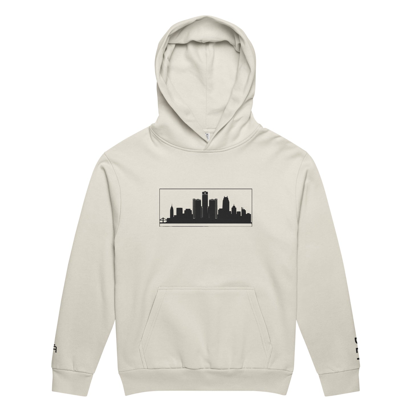 Lunar Rock color Detroit Edition 10oz heavyweight urban hoodie with structured fit and embroidered Detroit skyline | Our City | An Athlete Trains