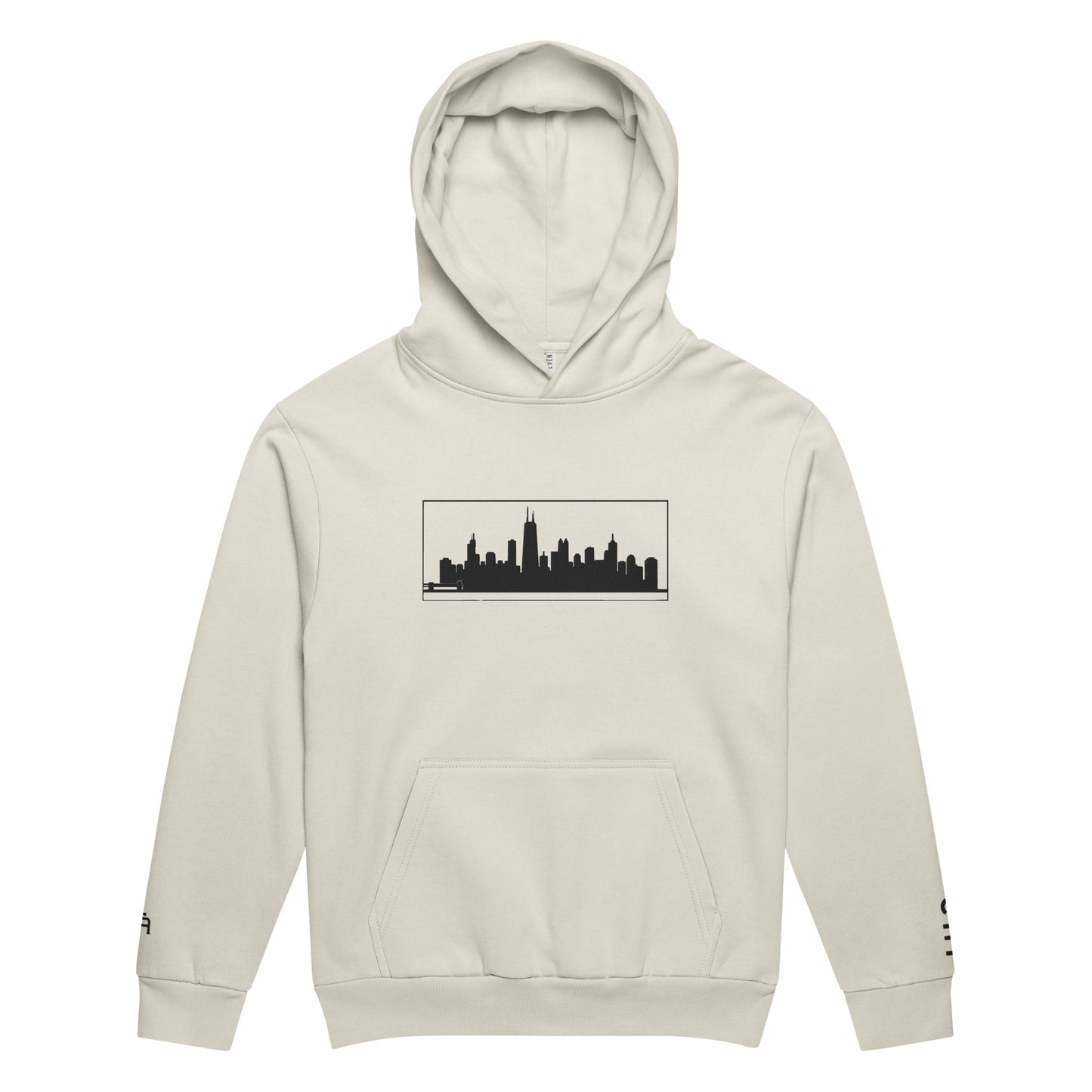 Lunar Rock color Chicago Edition heavyweight urban hoodie featuring 10oz fleece and high-density Chicago skyline embroidery | Our City | An Athlete Trains
