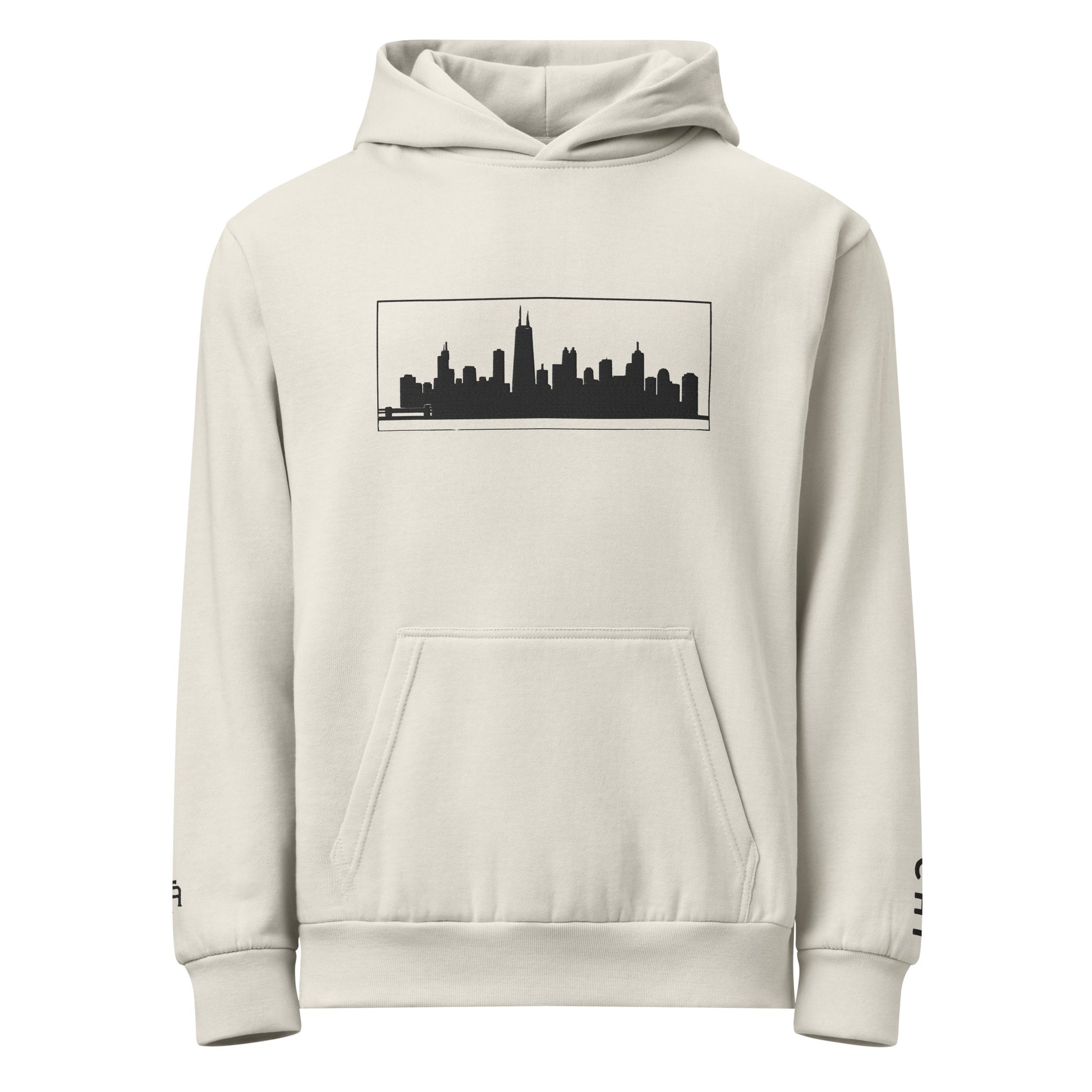 Lunar Rock color Chicago Edition heavyweight urban hoodie featuring 10oz fleece and high-density Chicago skyline embroidery | Our City | An Athlete Trains