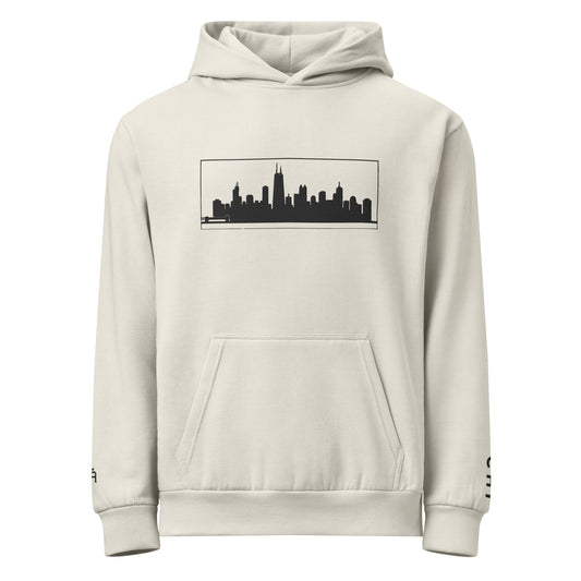 Lunar Rock color Chicago Edition heavyweight urban hoodie featuring 10oz fleece and high-density Chicago skyline embroidery | Our City | An Athlete Trains